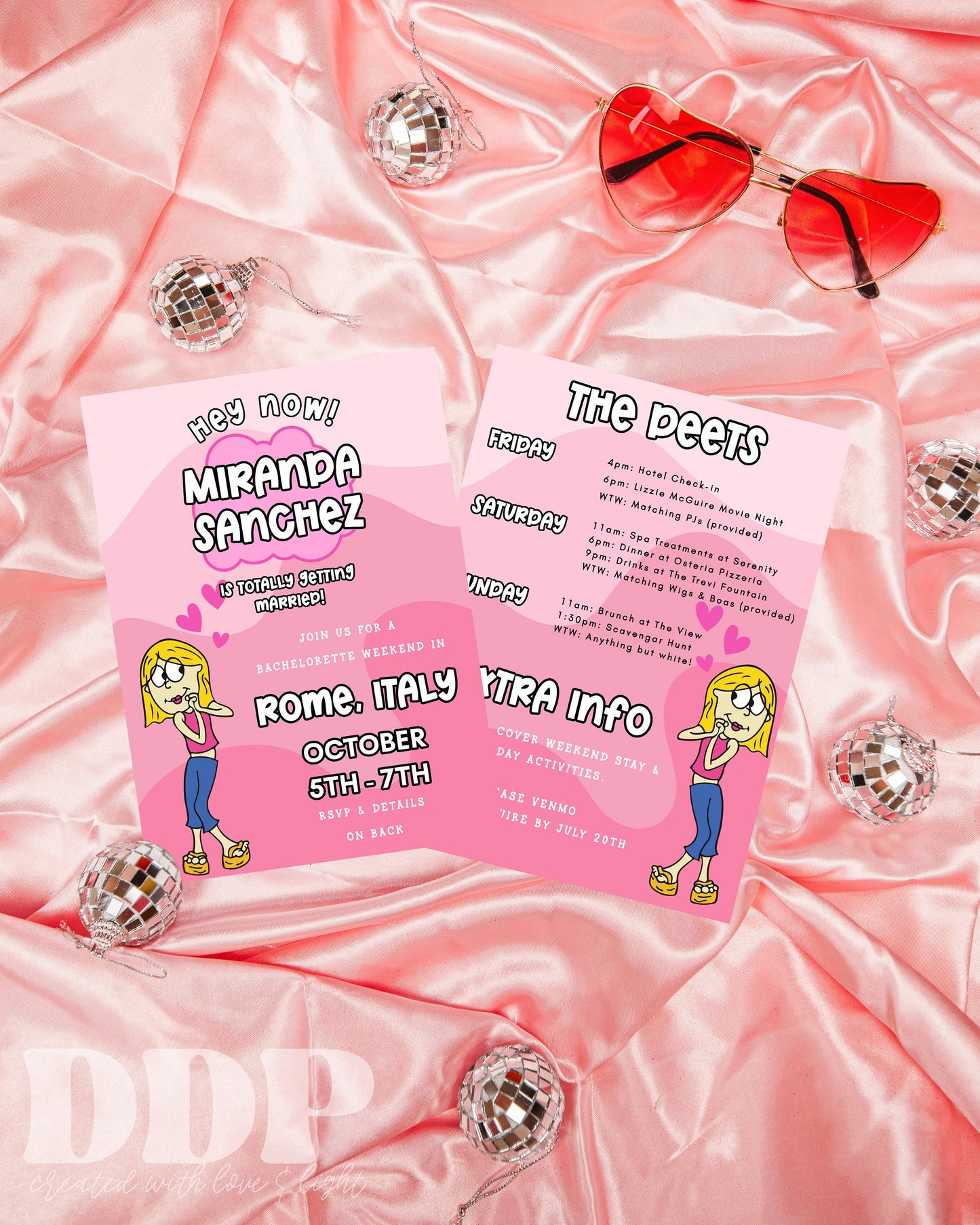 Lizzie McGuire Bachelorette Party Invitation | Lizzie Inspired Bachelorette Invite | Lizzie Themed Bach | Girls Trip Itinerary | Y2k Invite