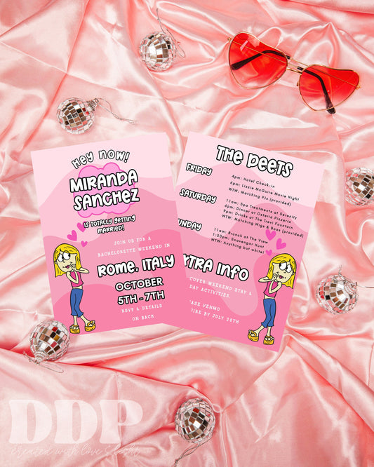 Lizzie McGuire Bachelorette Party Invitation | Lizzie Inspired Bachelorette Invite | Lizzie Themed Bach | Girls Trip Itinerary | Y2k Invite