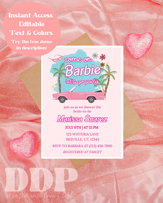 Retro Doll Bridal Shower Invitation | Editable 90s Pink Doll Bridal Shower Invite | Bridal Shower Invitation | Instant Downloadable