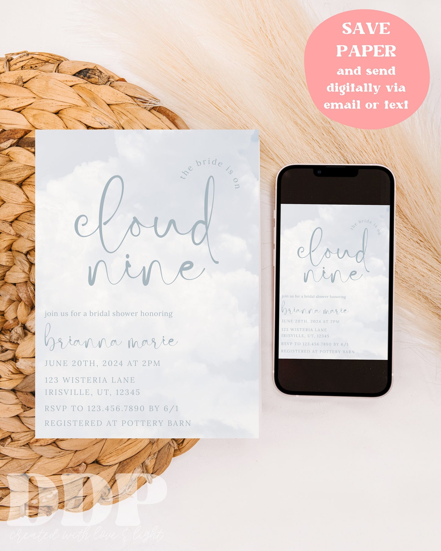 Bride is on Cloud Nine Bridal Shower Invitation | Bridal Shower Invite | Digital Bridal Shower Invite | Cloud 9 Bridal Brunch Invite