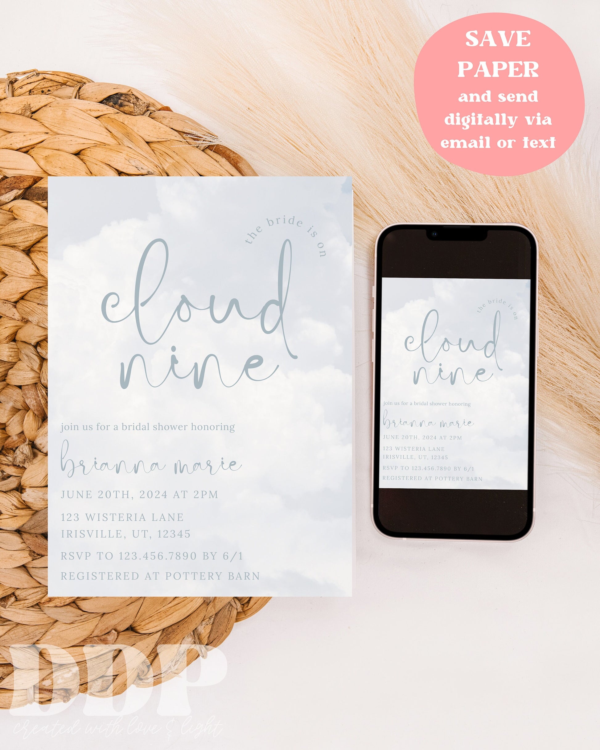 Bride is on Cloud Nine Bridal Shower Invitation | Bridal Shower Invite | Digital Bridal Shower Invite | Cloud 9 Bridal Brunch Invite