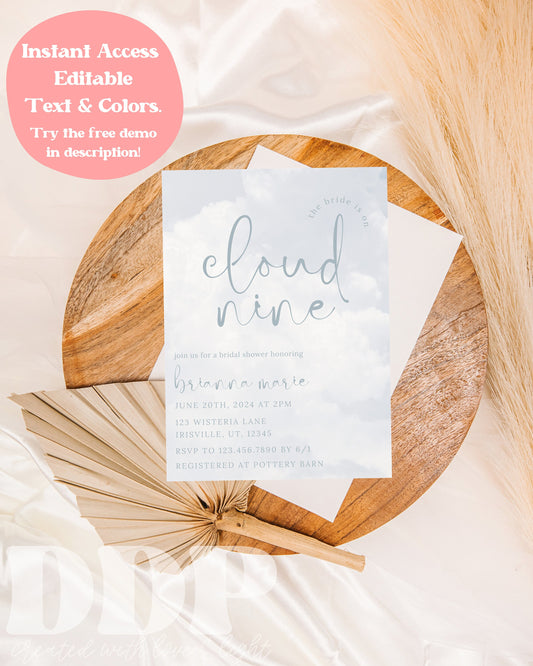 Bride is on Cloud Nine Bridal Shower Invitation | Bridal Shower Invite | Digital Bridal Shower Invite | Cloud 9 Bridal Brunch Invite