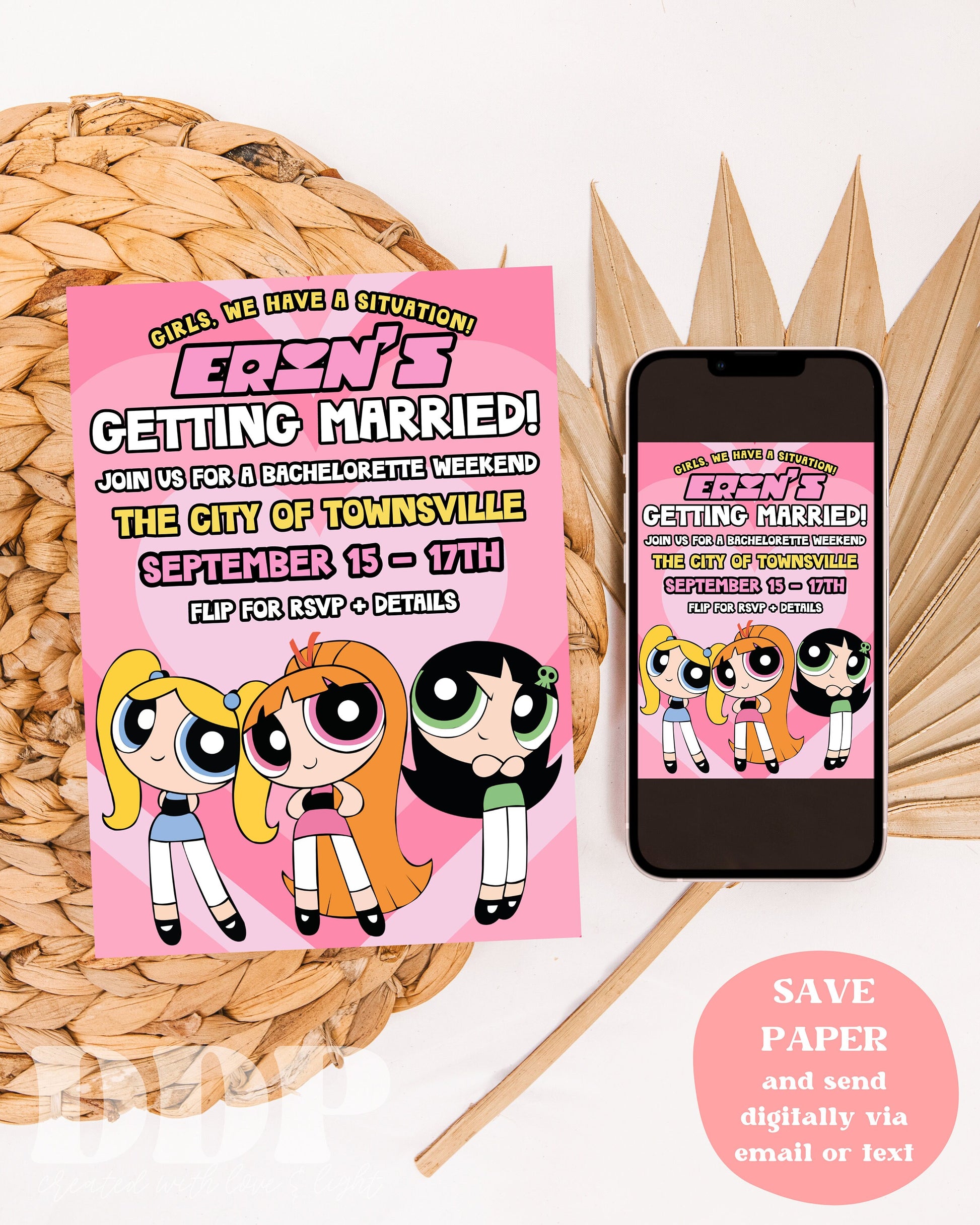 Powerpuff Girls Bachelorette Party Invitation | Powerpuff Bachelorette Party Invite | Girl Power Bach Girls Trip Itinerary | Y2K Invite