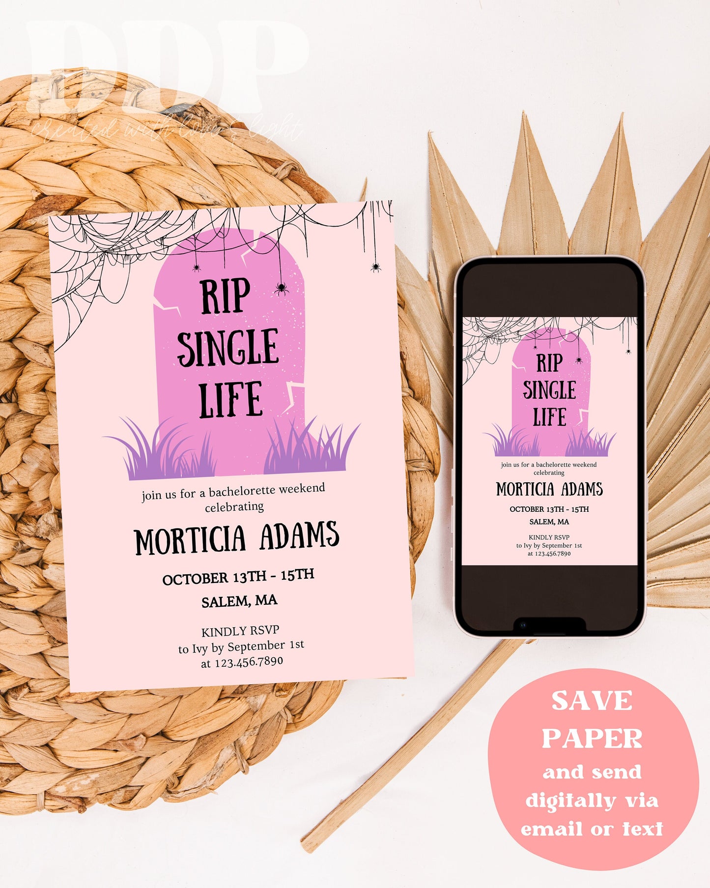 RIP SINGLE LIFE Bachelorette Party Invitation and Itinerary Template | Halloween Bach Party | Spooky Bach Invite | Editable Printable Invite