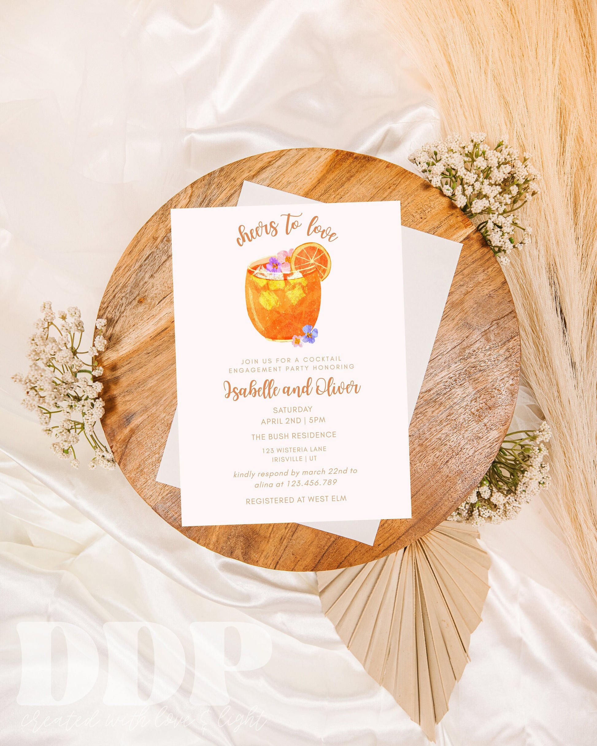 Cheers to Love Engagement Party Invitation | Boho Tropical Engagement Party Invite | Minimalist Cocktail Engagement Party | Editable Invite