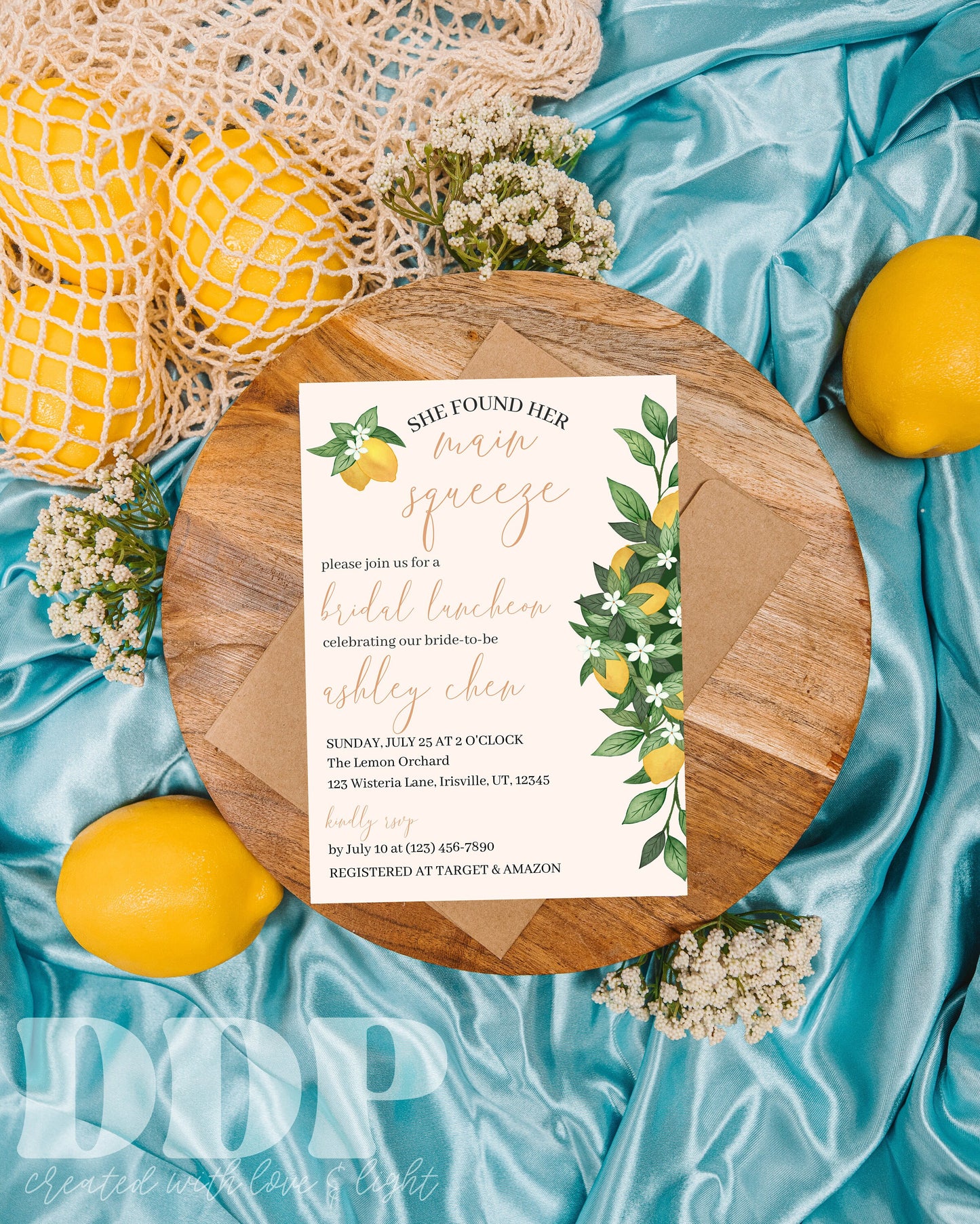 Boho Main Squeeze Bridal Shower Invitation | Boho Lemon Citrus Bridal Shower Invite | Minimalist Bridal Shower | Editable Invite Template