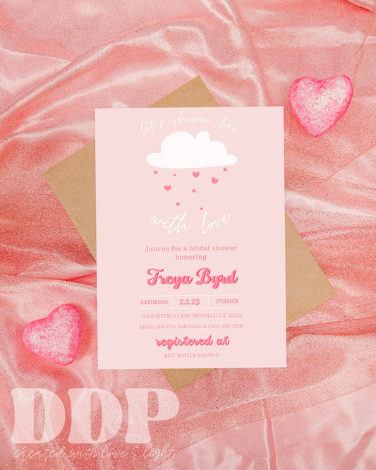 Valentine's Day Bridal Shower Invitation | Retro Heart Bridal Shower Invite | Shower Her With Love Bridal Shower | Editable Invite Template