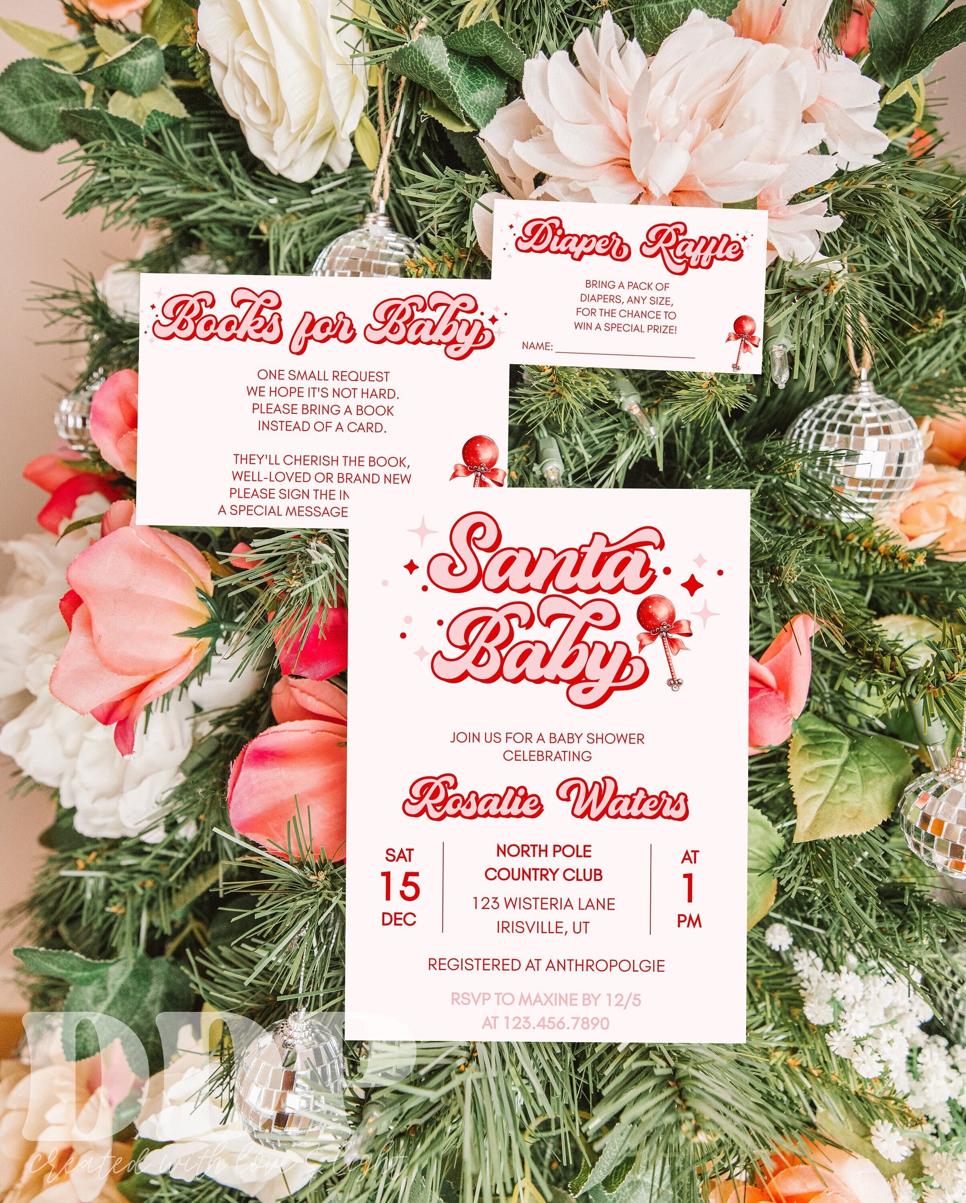 Santa Baby Shower Invite Suite | Retro Christmas Baby Shower Invite Bundle | Retro Vintage Winter Baby Shower | Santa Baby Themed Shower