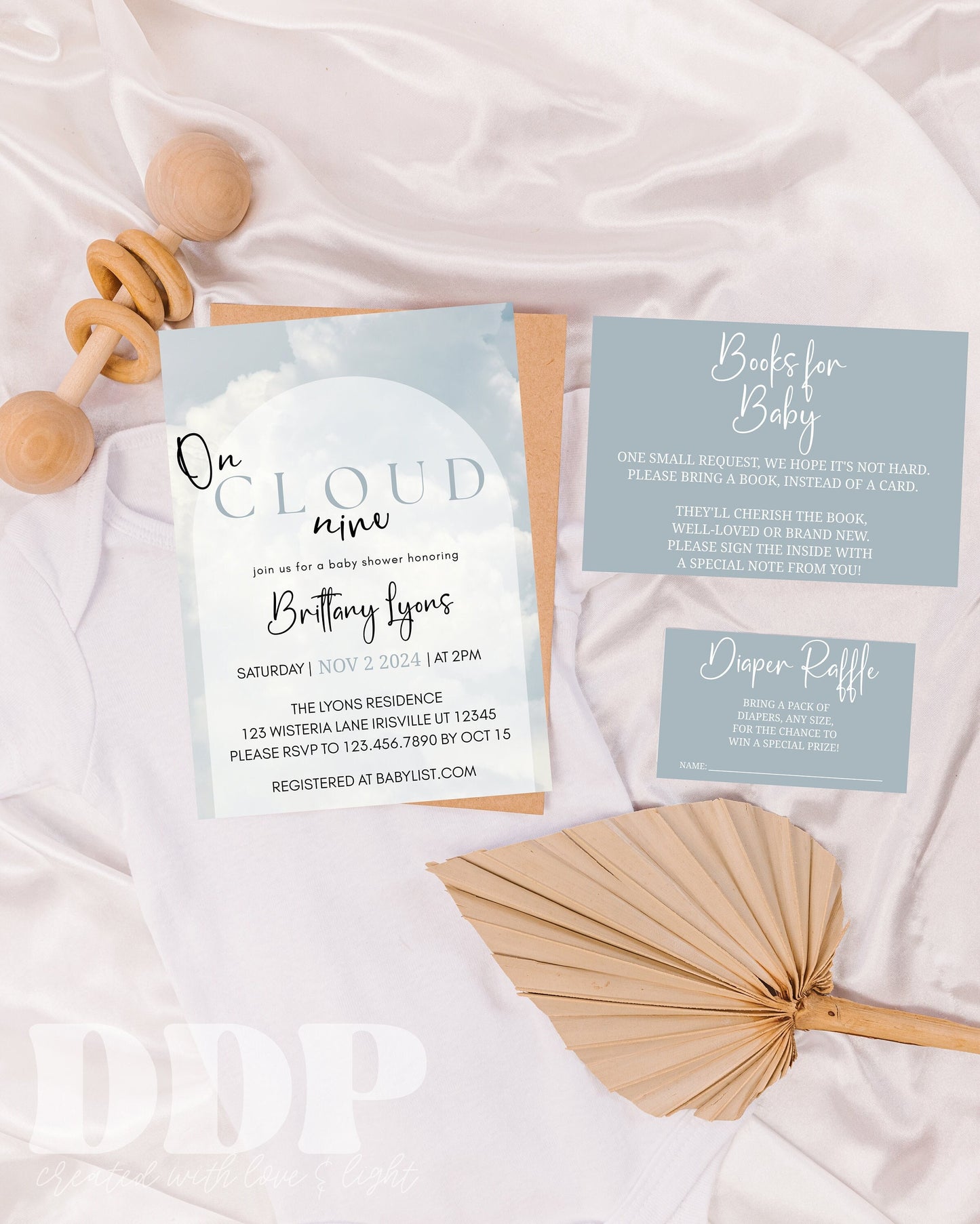 Cloud 9 Blue Baby Shower Invitation Bundle | Cloud Baby Shower Invite | Minimal Boho Baby Shower Invitation | Cloud Nine Shower Invite