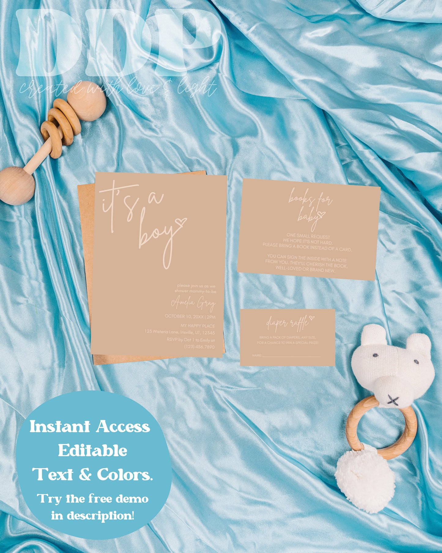 It's a Boy Baby Shower Invitation Suite | Boho Boy Baby Shower Invite | Boy Baby Shower | Blue Modern Baby Shower Invite