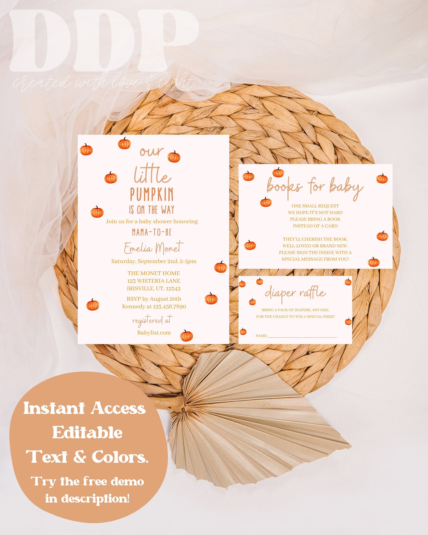 Minimal Pumpkin Baby Shower Invitation Suite | Gender Neutral Fall Baby Shower Invite | Minimalist Halloween Baby Shower | Printable