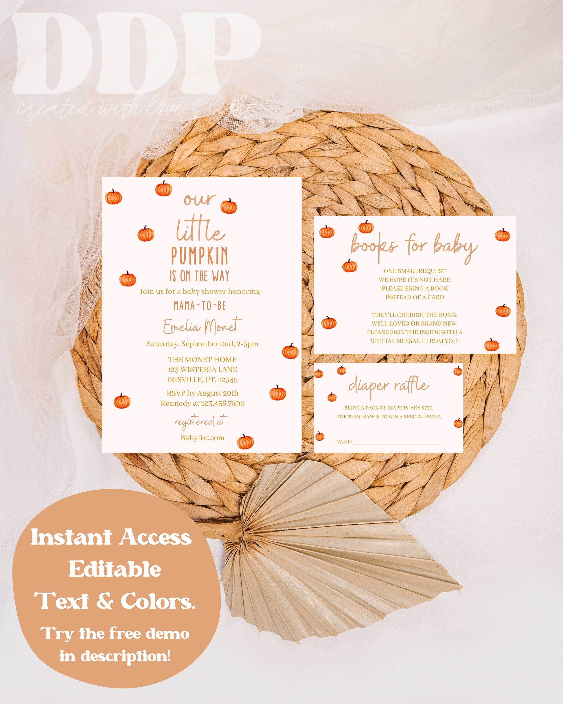 Minimal Pumpkin Baby Shower Invitation Suite | Gender Neutral Fall Baby Shower Invite | Minimalist Halloween Baby Shower | Printable