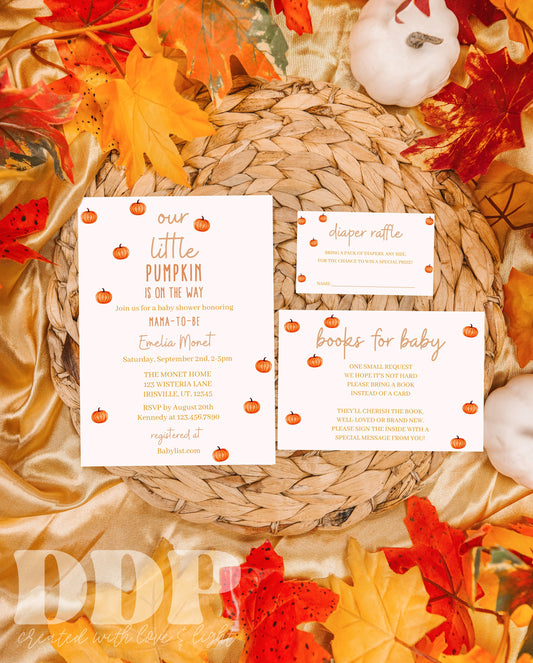Minimal Pumpkin Baby Shower Invitation Suite | Gender Neutral Fall Baby Shower Invite | Minimalist Halloween Baby Shower | Printable