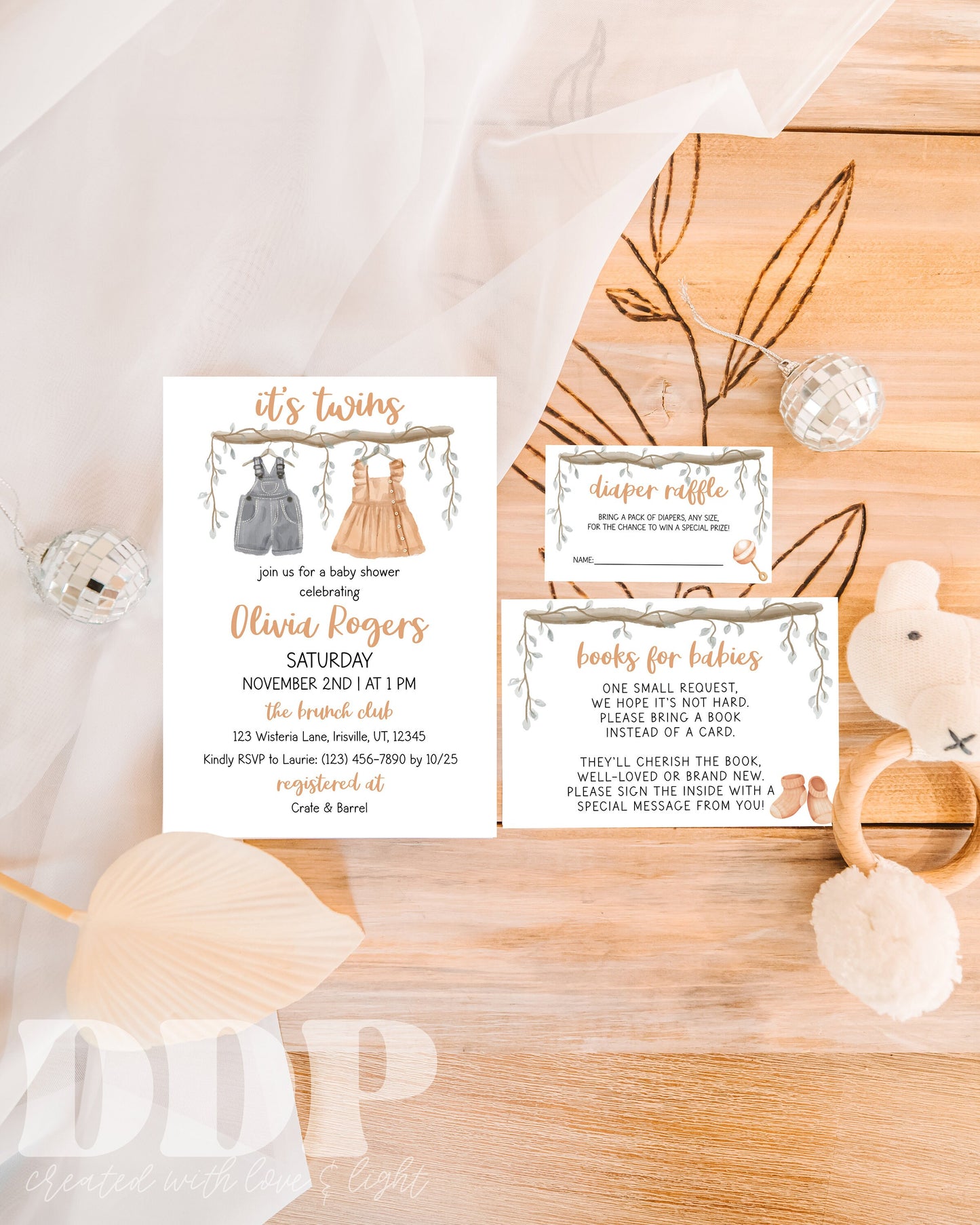 It's Twins Fraternal Shower Invitation Suite | Fraternal Twins Baby Shower Invite | Neutral Twins Baby Shower Invite | Twin Baby Shower