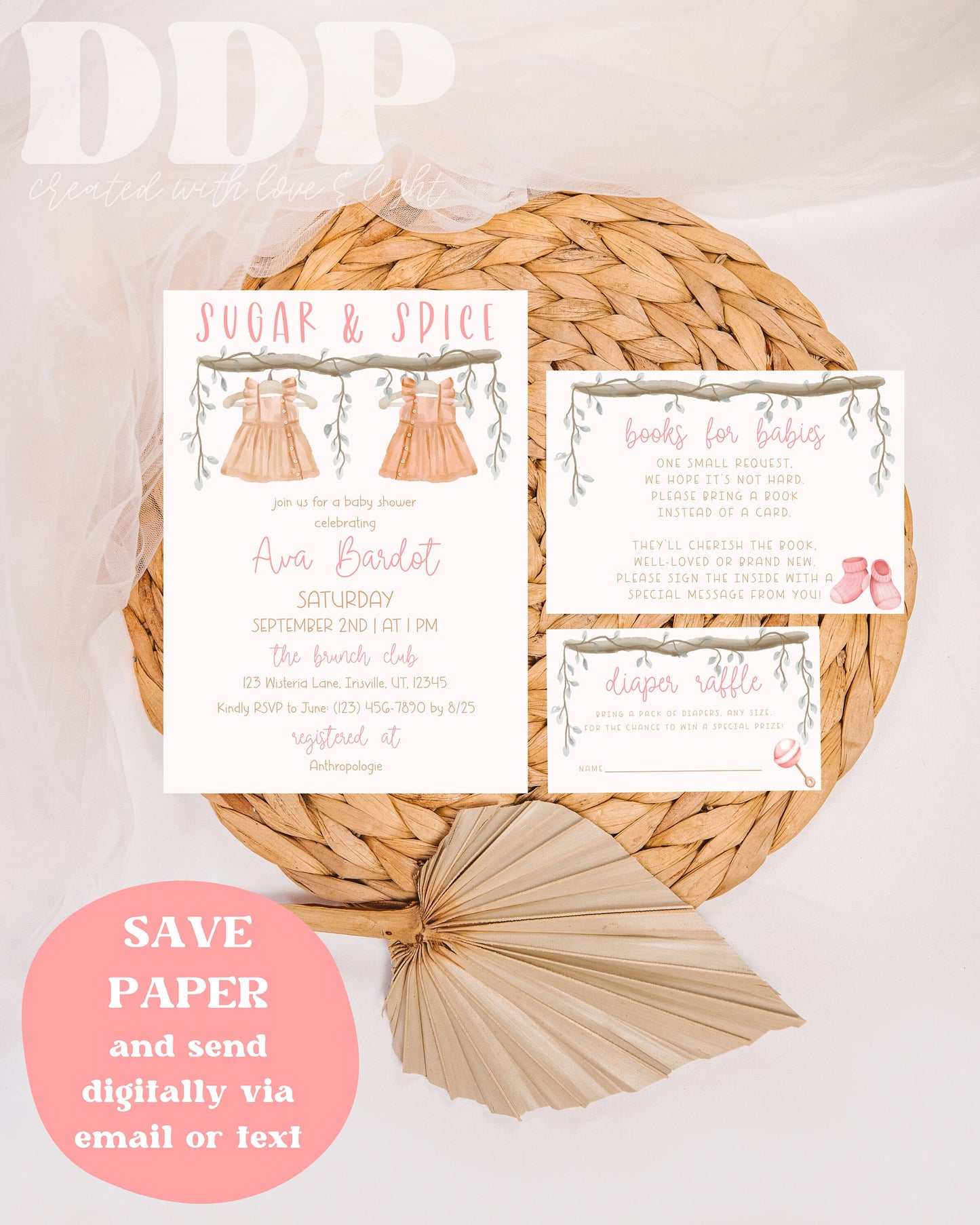 It's Twins Sugar & Spice Baby Shower Invitation Suite | Girl Twins Baby Shower Invite | Twins Minimal Baby Shower Invite | Twin Baby Shower