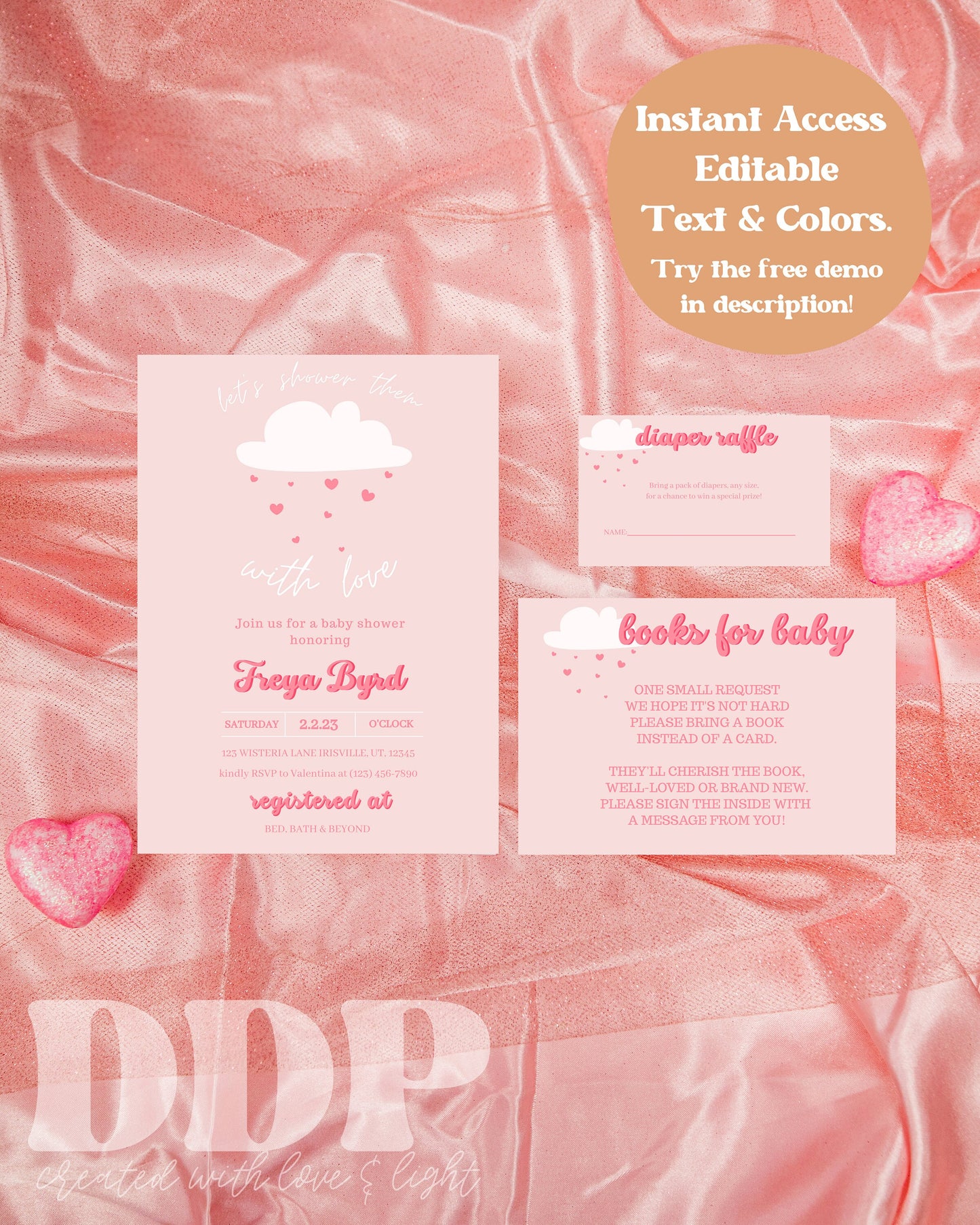 Shower Her with Love Baby Shower Invitation Suite | Valentine's Day Baby Shower Invite | Valentine's Day Baby Shower | Printable