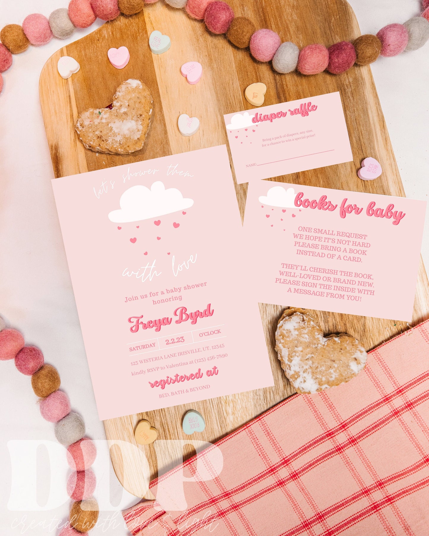 Shower Her with Love Baby Shower Invitation Suite | Valentine's Day Baby Shower Invite | Valentine's Day Baby Shower | Printable