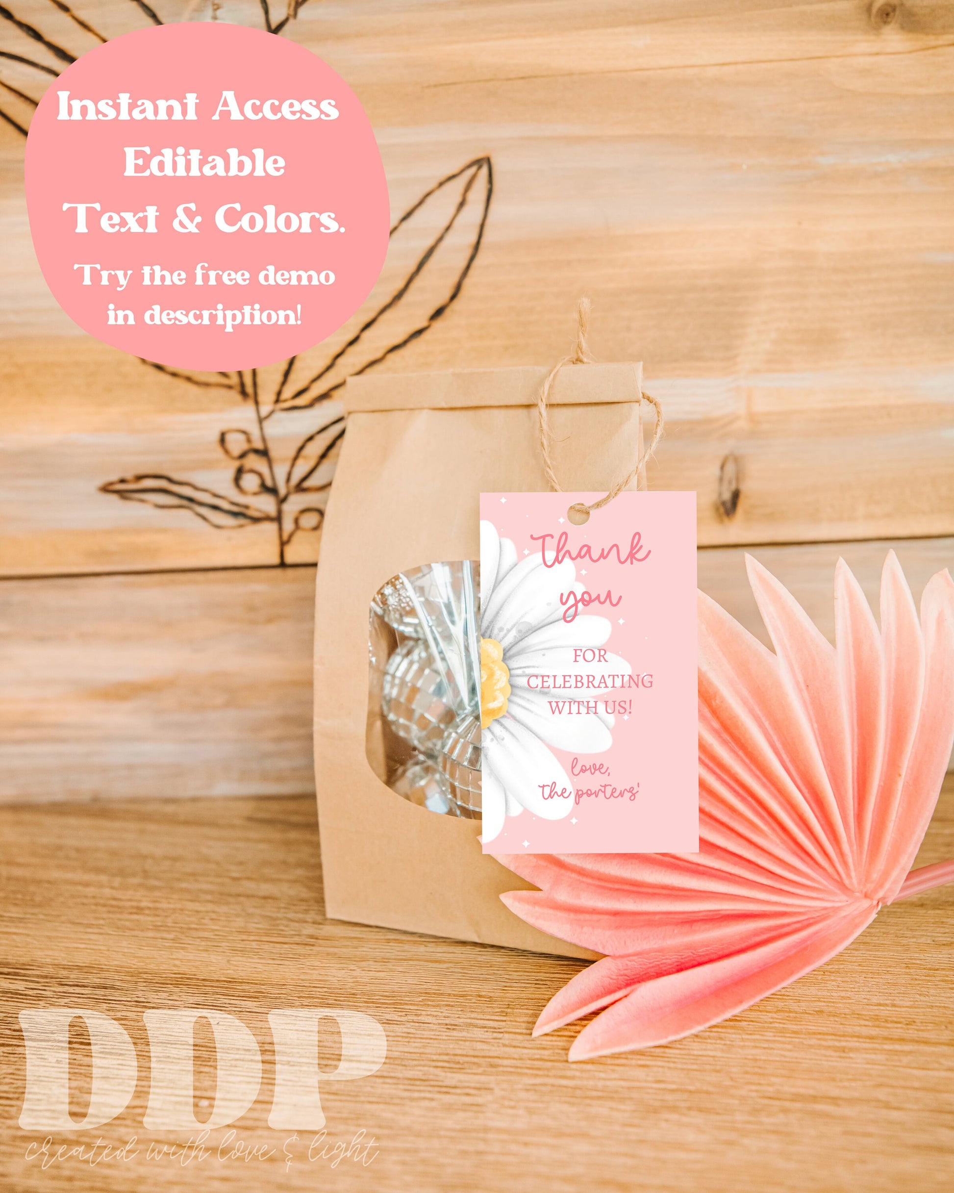 Daisy Birthday Gift Tag | Pink Daisy Flower First Birthday Gift Label | Baby Girl First Birthday Favor Tag | Spring Floral Thank You Tag