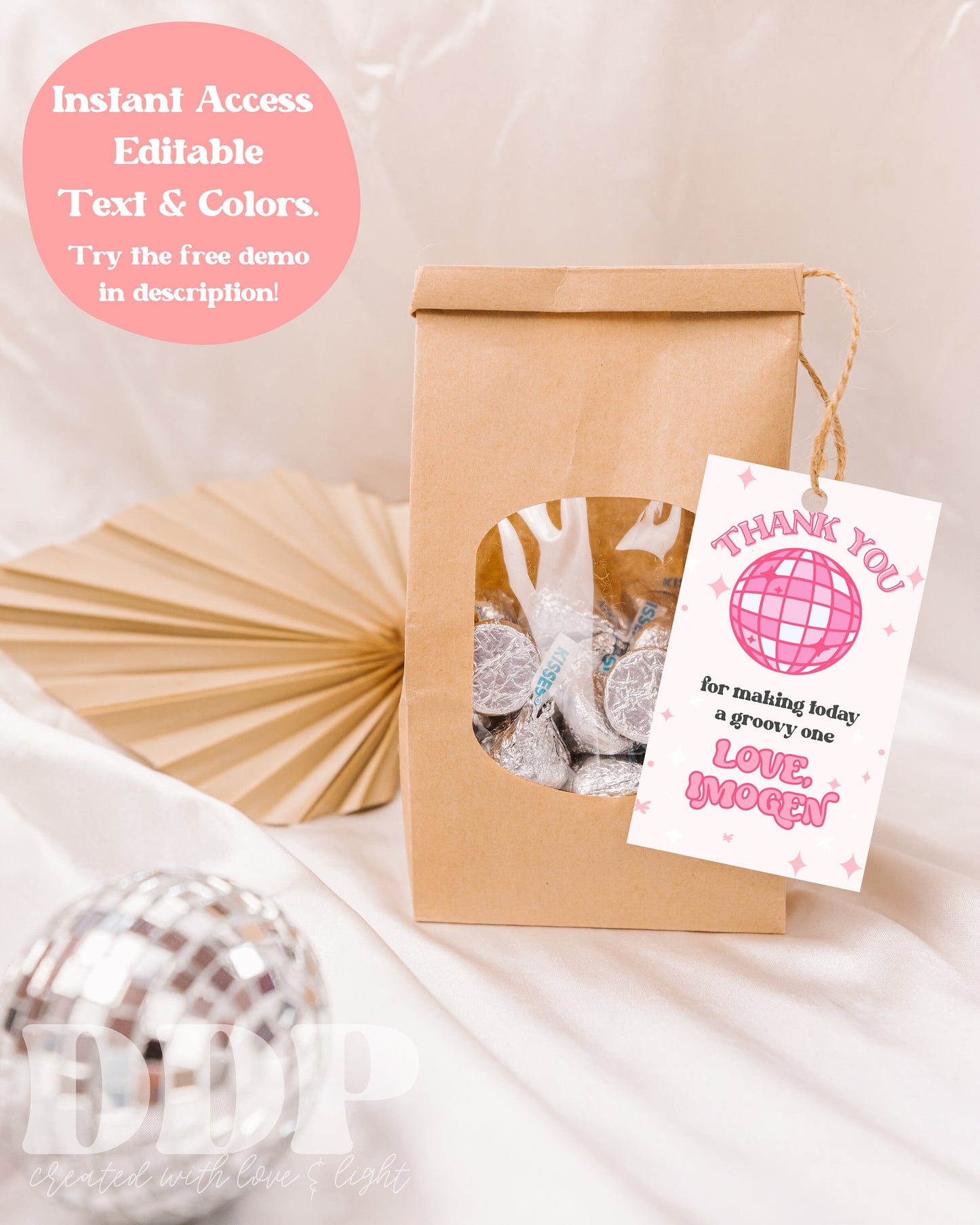 Let's Disco Birthday Gift Tag Template | Groovy Gift Label | Retro Vintage Disco Gift Tag | Pink Birthday Bachelorette Favor Tag