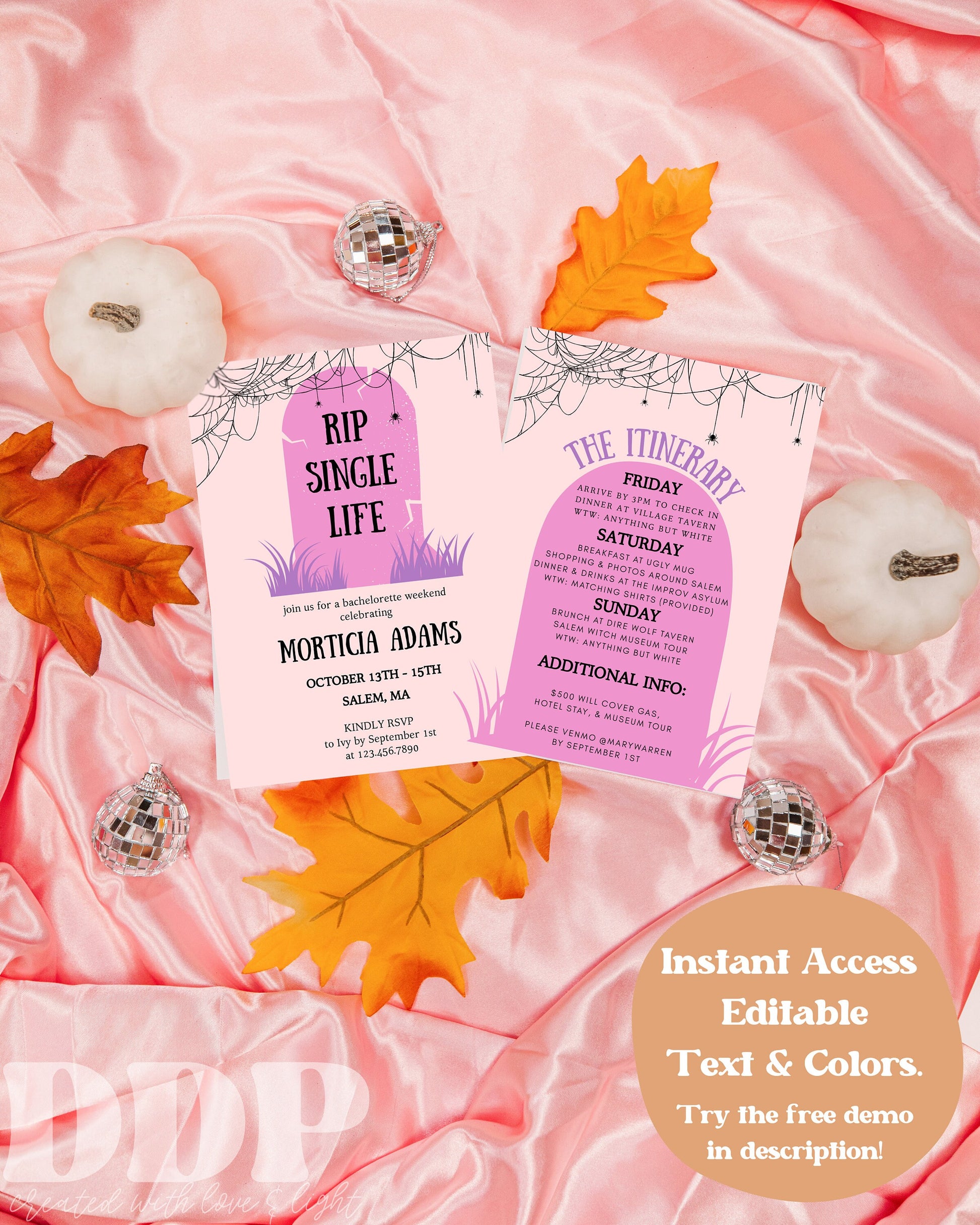 RIP SINGLE LIFE Bachelorette Party Invitation and Itinerary Template | Halloween Bach Party | Spooky Bach Invite | Editable Printable Invite