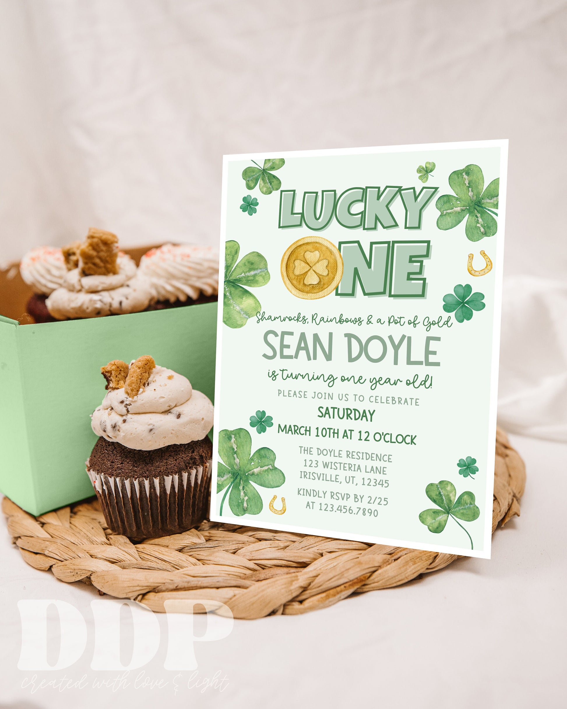 St. Patrick's Day Birthday Invitation | Shamrock Rainbow Gold Party Invite | Lucky ONE Kids Birthday Invite | Green Girl Boy First 1st