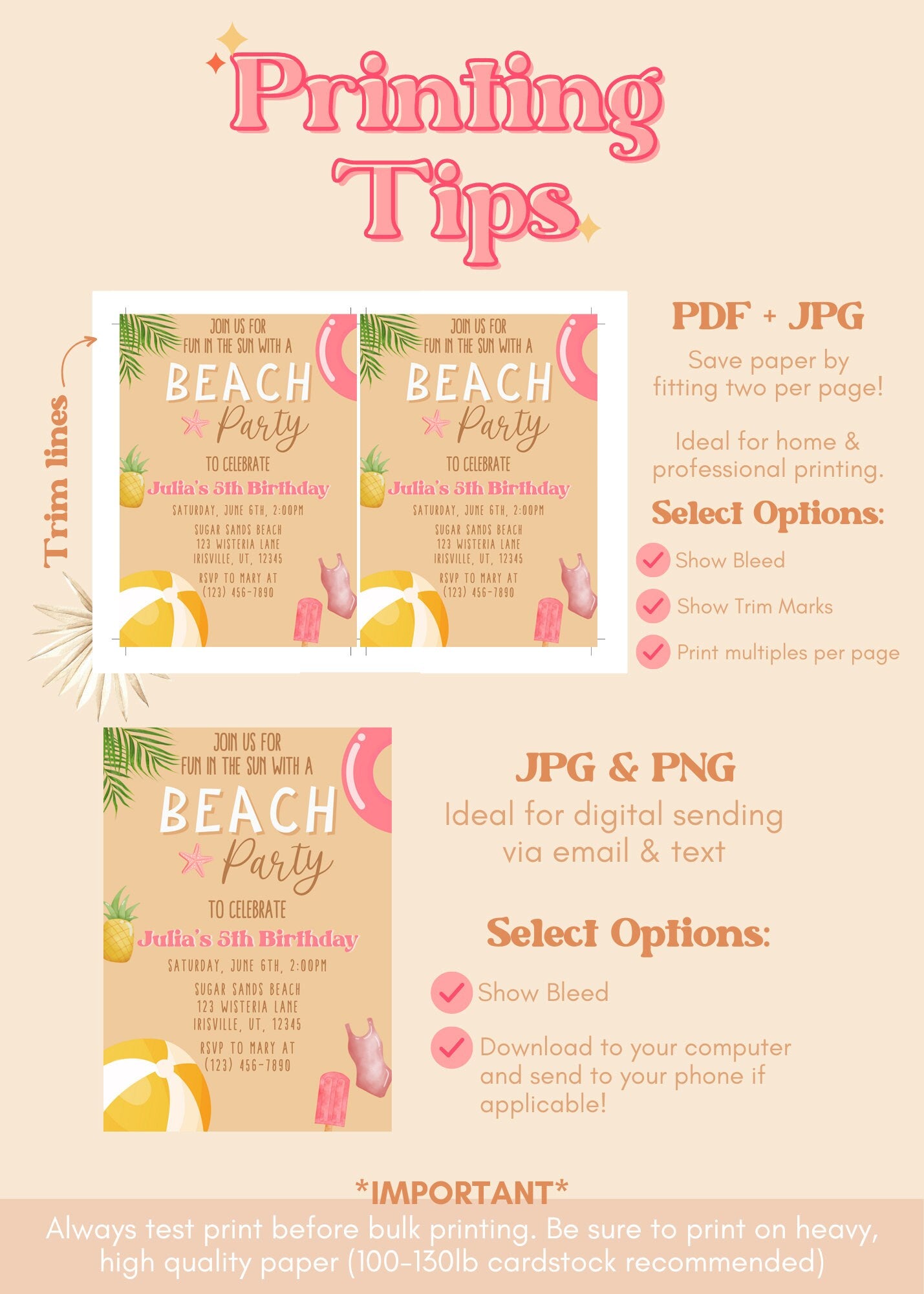 ANY AGE Girl Beach Birthday Invite | Beach Birthday Invite | Kids Summer Birthday Party Invite | Editable Template | Instant Download