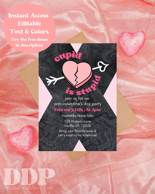 Anti-Valentine's Day Party Invitation | Galentine's Day Party Invite | Galentines Invitation | Editable Invite Template