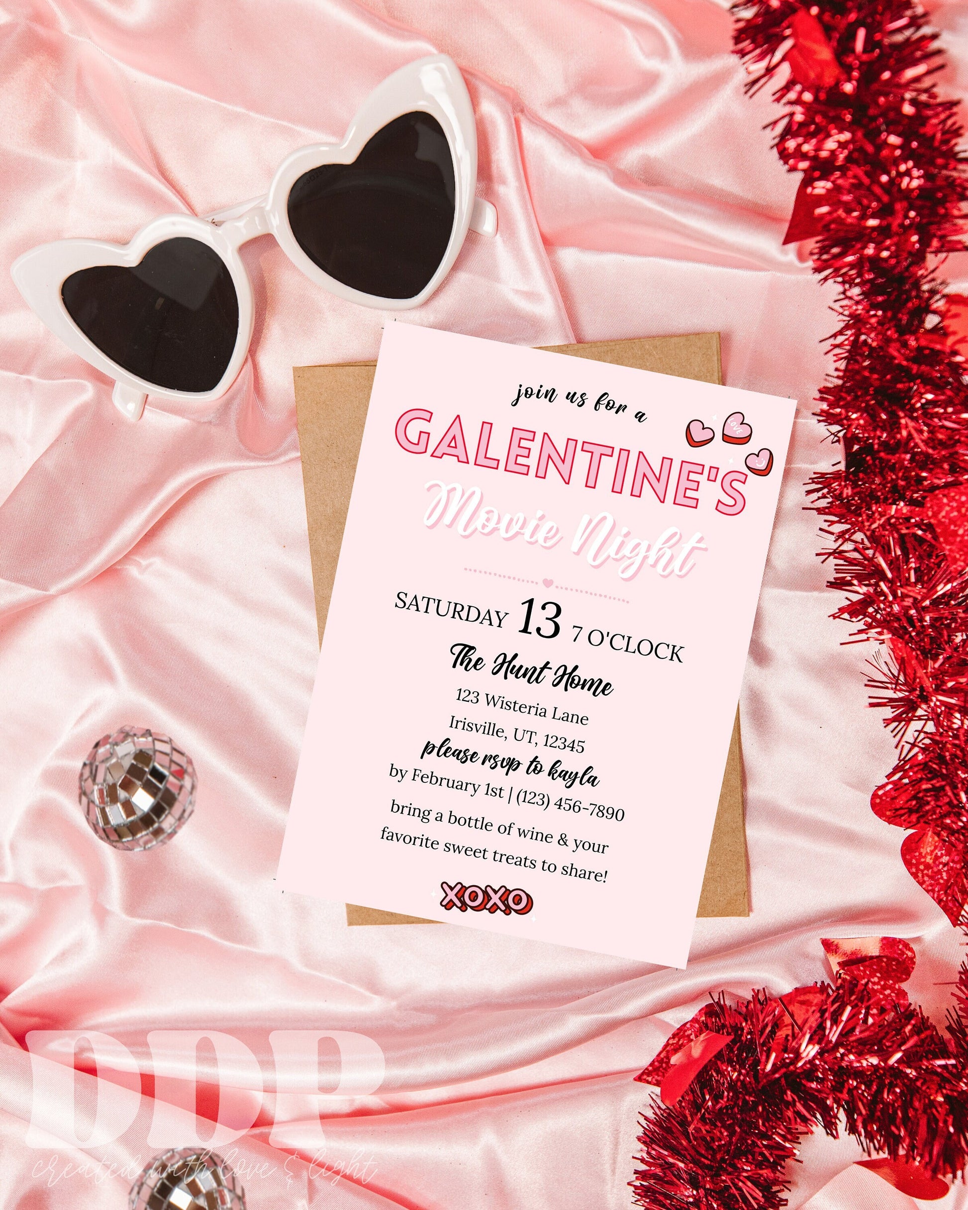 Galentine's Movie Night Invitation | Galentine's Day Party Invite | Galentines Invitation | Valentine's Party Invite | Editable Template