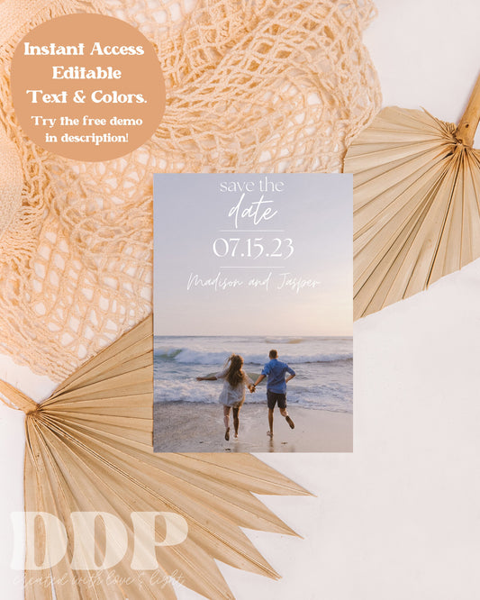 Photo Save the Date Template | Minimalist Save the Date Template | Boho Neutral Wedding Save the Date