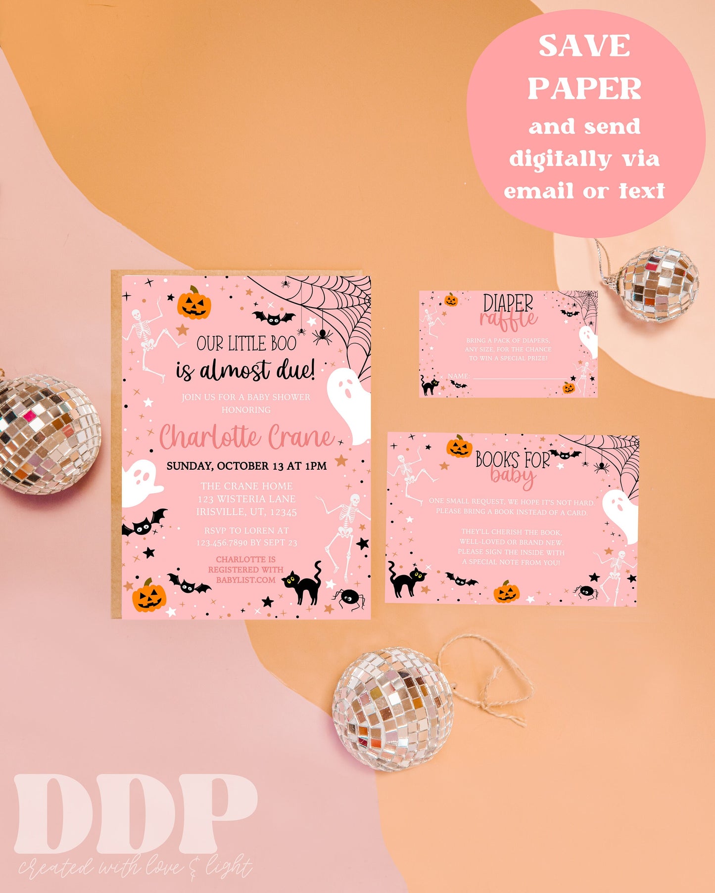 Our Little Boo is Almost Due Girl Baby Shower Invitation Suite | Halloween Ghost Baby Shower Invite | Spooky Baby Shower | Printable Invite