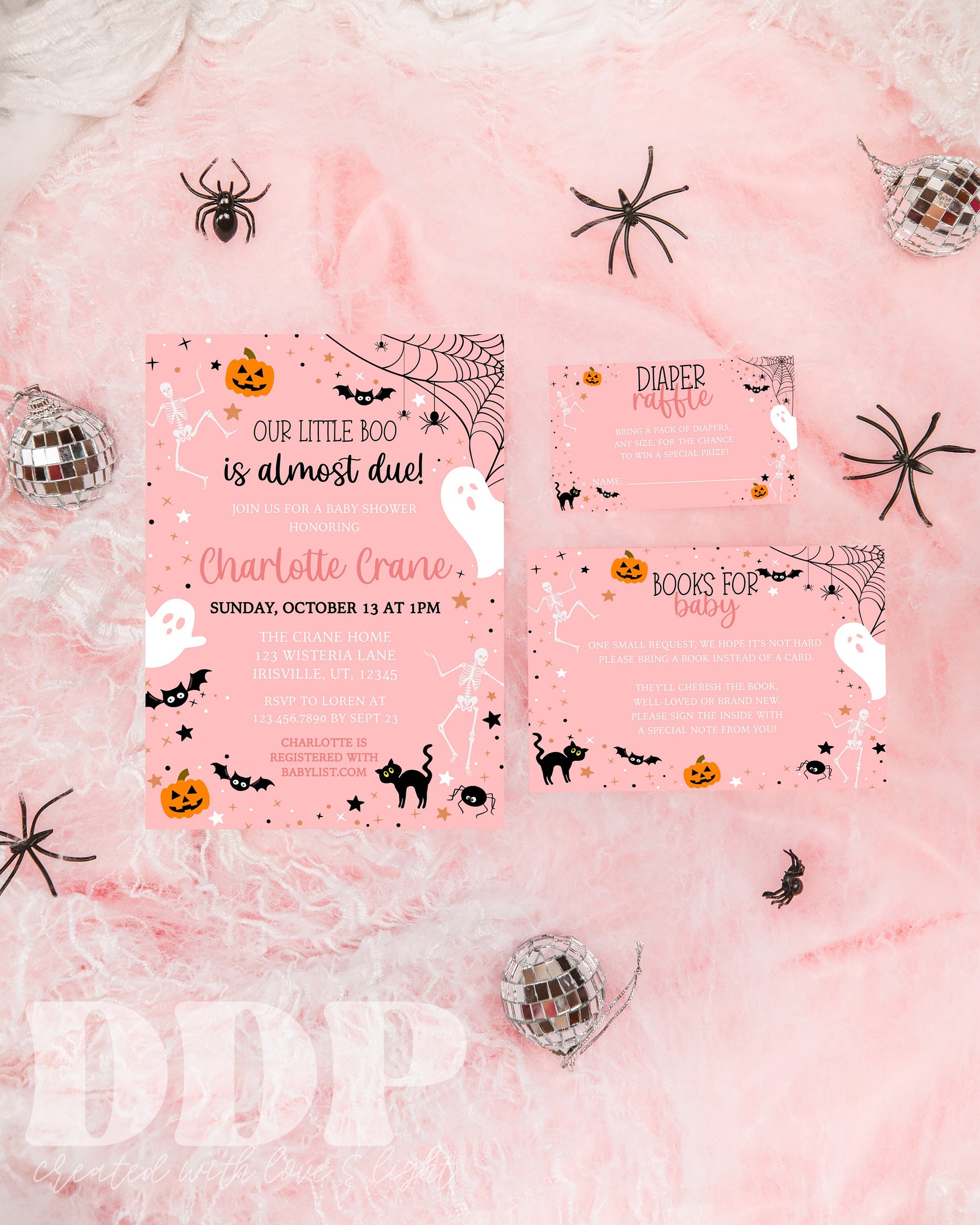 Our Little Boo is Almost Due Girl Baby Shower Invitation Suite | Halloween Ghost Baby Shower Invite | Spooky Baby Shower | Printable Invite