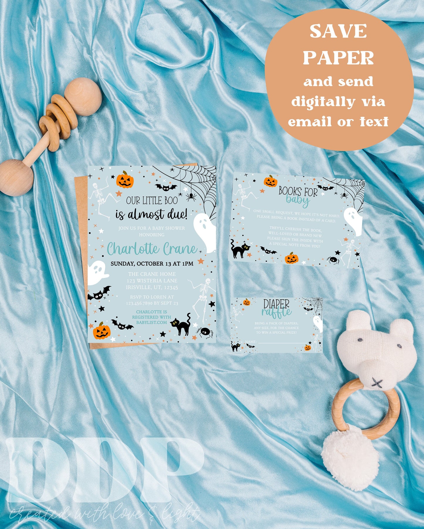 Our Little Boo is Almost Due Boy Baby Shower Invitation Suite | Halloween Ghost Baby Shower Invite | Spooky Baby Shower | Printable Invite