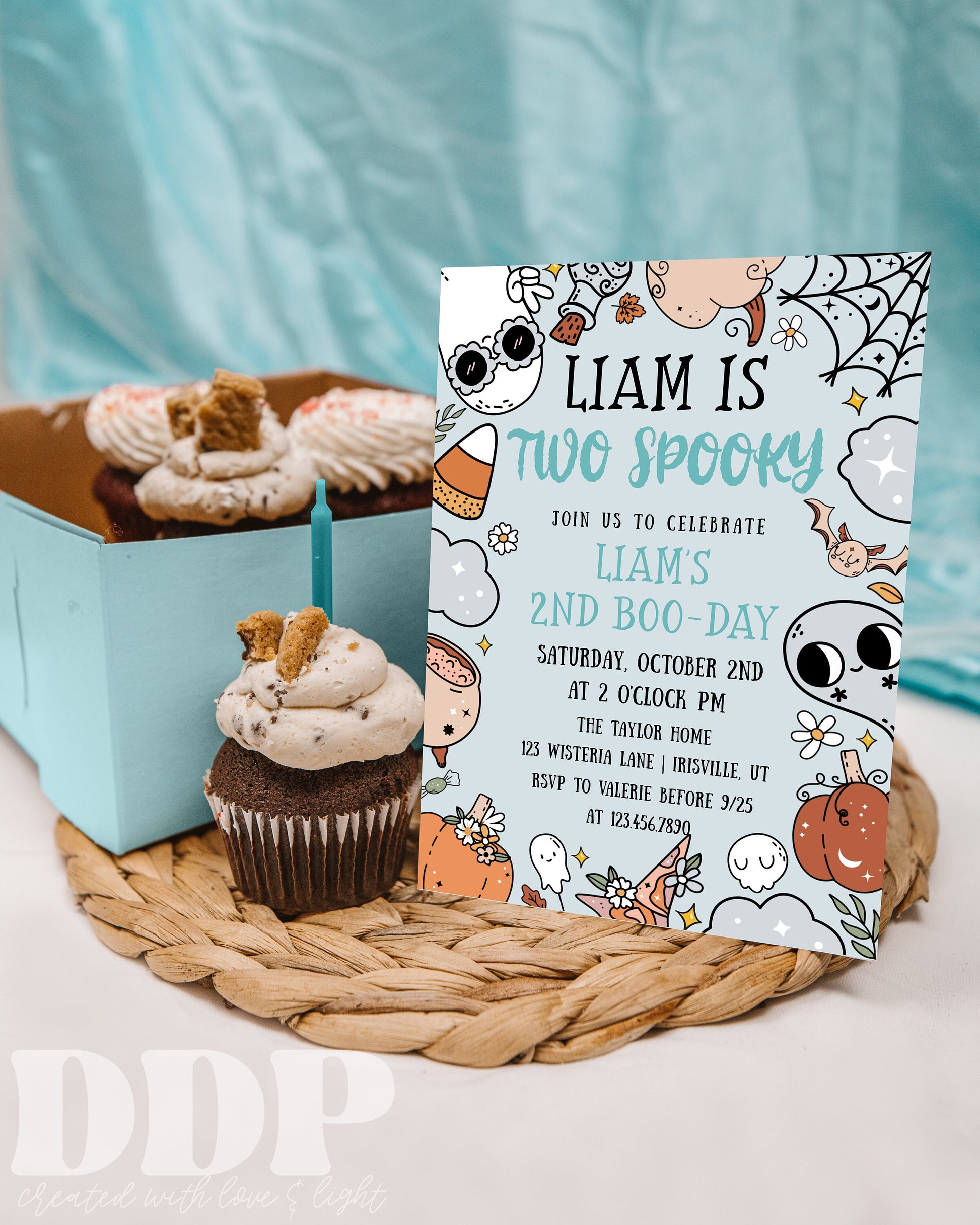 ANY AGE Spooky Birthday Invite | Blue Halloween Party Invitation Template | Halloween Birthday Party | Retro Halloween Characters Spooky