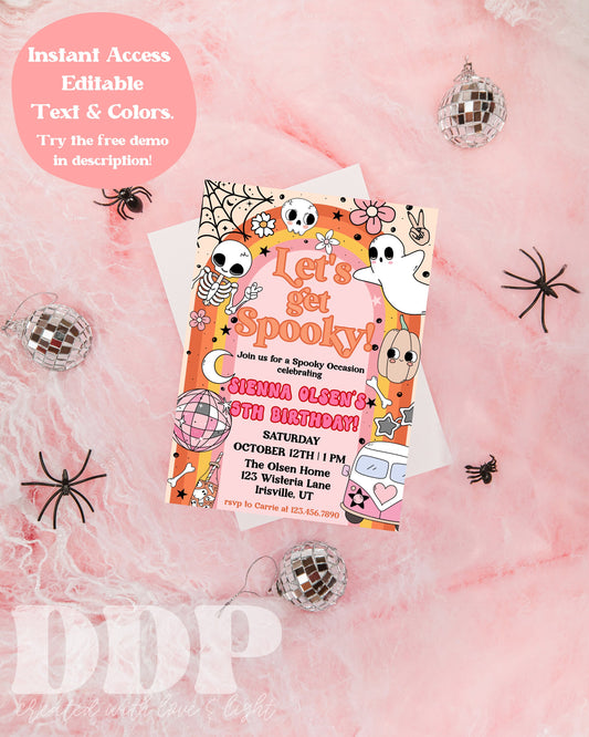 ANY AGE Retro Groovy Halloween Birthday Party Invitation | Pink Hippie Halloween Invite | Spooky Vibes Party | Groovy Ghost Party