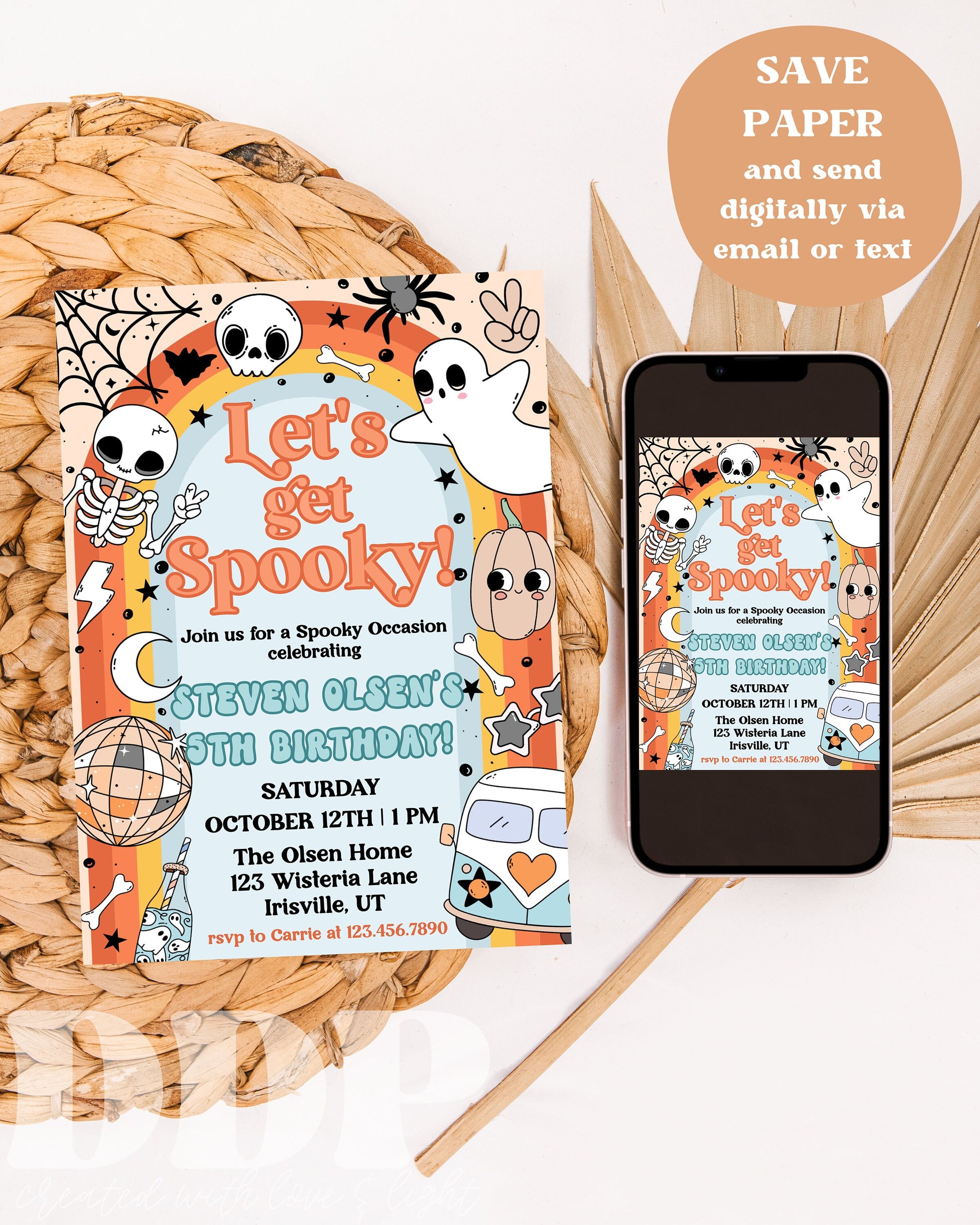 ANY AGE Retro Groovy Halloween Birthday Party Invitation | Blue Hippie Halloween Invite | Spooky Vibes Party | Groovy Ghost Party