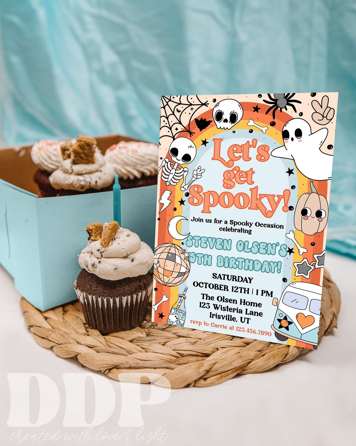 ANY AGE Retro Groovy Halloween Birthday Party Invitation | Blue Hippie Halloween Invite | Spooky Vibes Party | Groovy Ghost Party