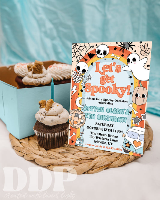 ANY AGE Retro Groovy Halloween Birthday Party Invitation | Blue Hippie Halloween Invite | Spooky Vibes Party | Groovy Ghost Party