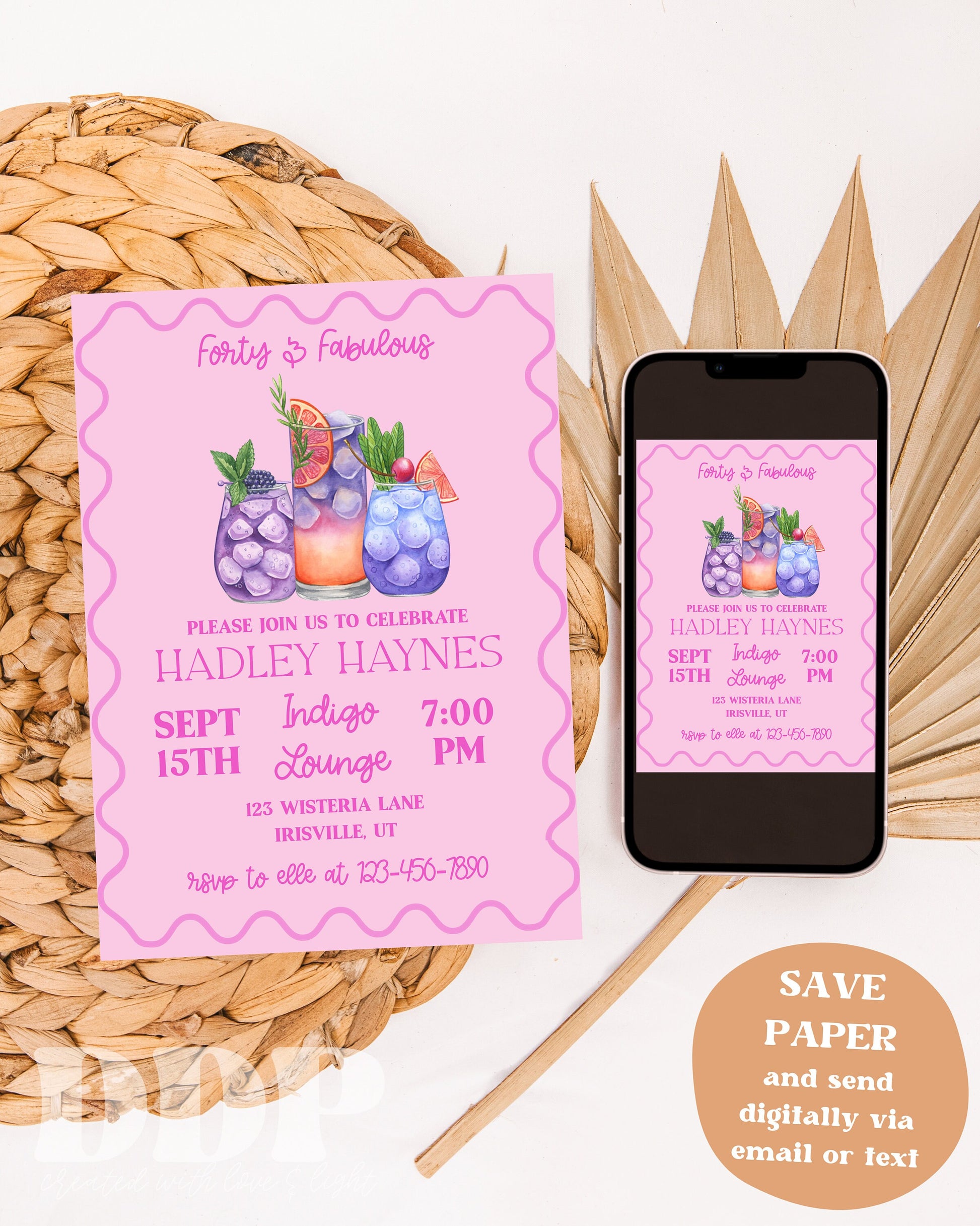 ANY AGE Forty & Fabulous Birthday Invite | Adult Birthday Invite | 40th Birthday | Editable Birthday Template | Birthday Cocktails Invite