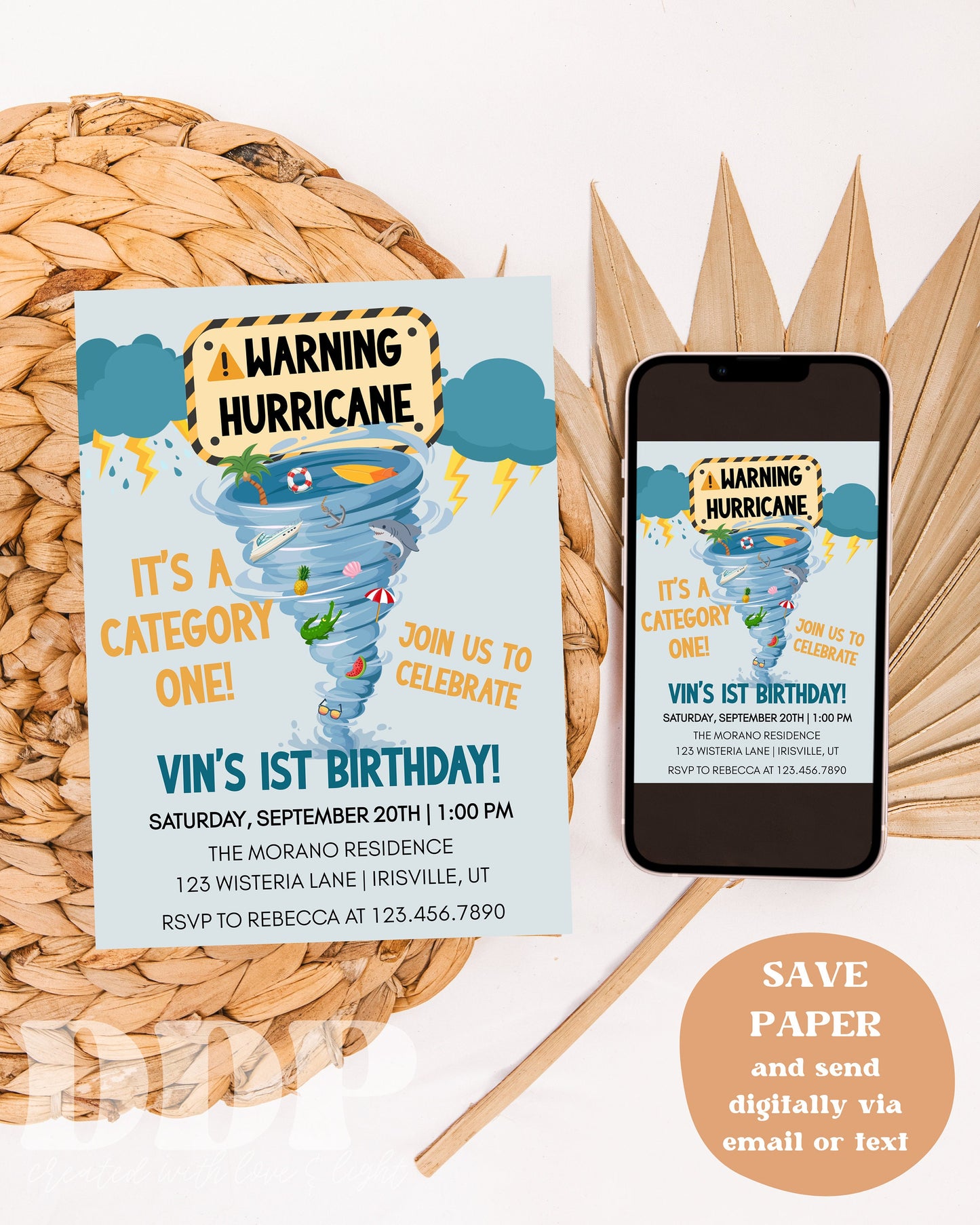 ANY AGE Hurricane Birthday Invitation | Category One Hurricane Theme Invite party | Hurricane Birthday Invite | Tornado Party