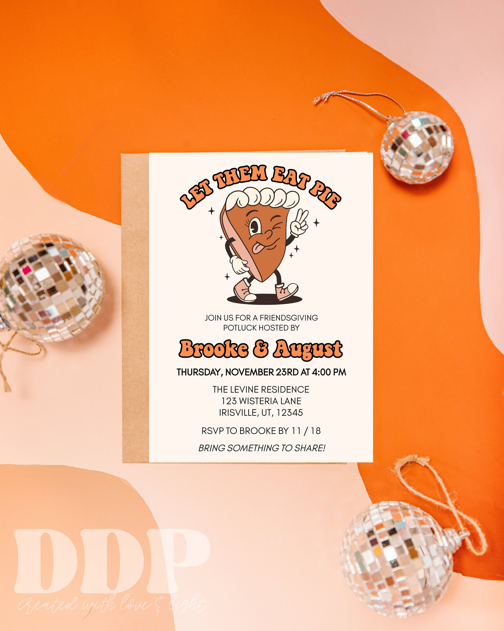 Retro Thanksgiving Dinner Invitation | Friendsgiving Party Invite | Pie Character Friendsgiving Invitation | Editable Invite Template