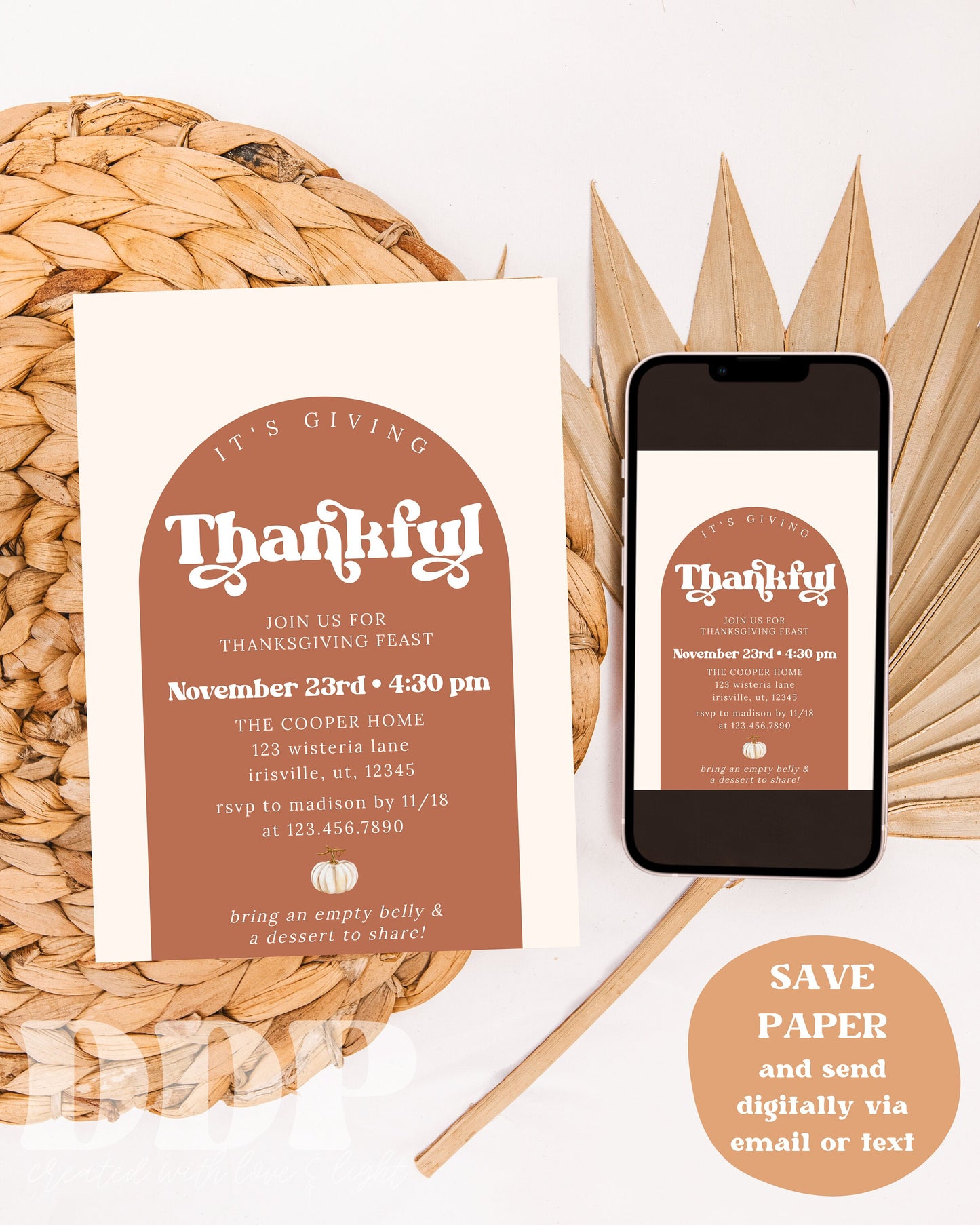 Retro It's Giving Thankful Thanksgiving Dinner Invitation | Friendsgiving Party Invite | Thanksgiving Invitation | Editable Invite Template