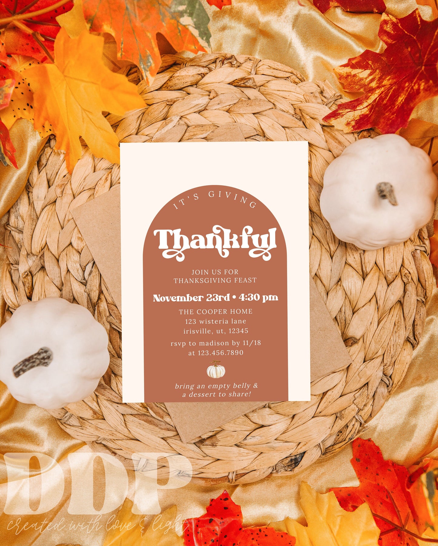 Retro It's Giving Thankful Thanksgiving Dinner Invitation | Friendsgiving Party Invite | Thanksgiving Invitation | Editable Invite Template