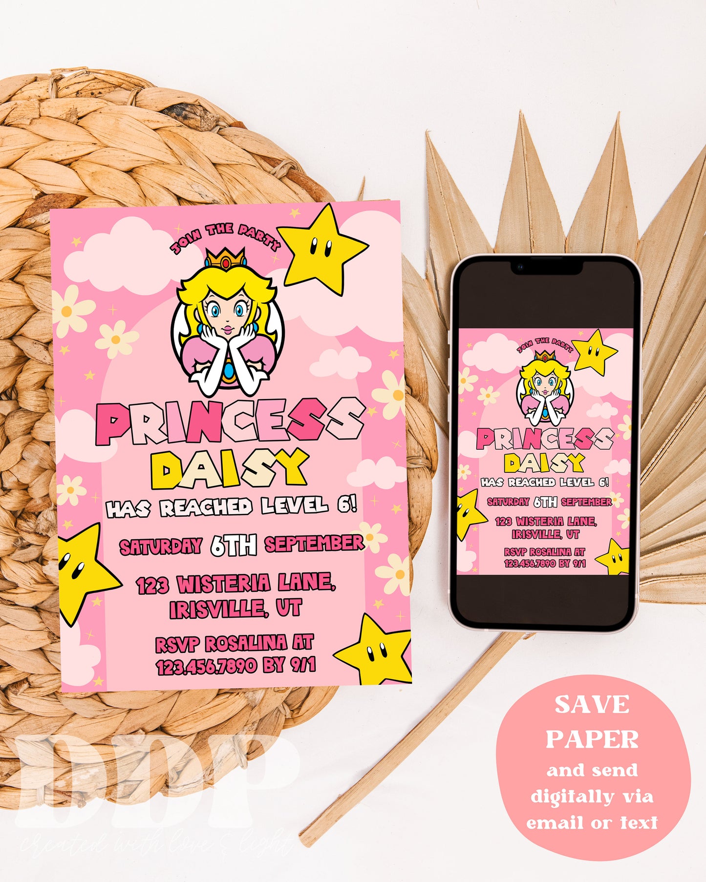 ANY AGE Princess Peach Themed Birthday Invite | Princess Birthday Invite | Peach Inspired Birthday Party Invite | Super Mario Invite | A08