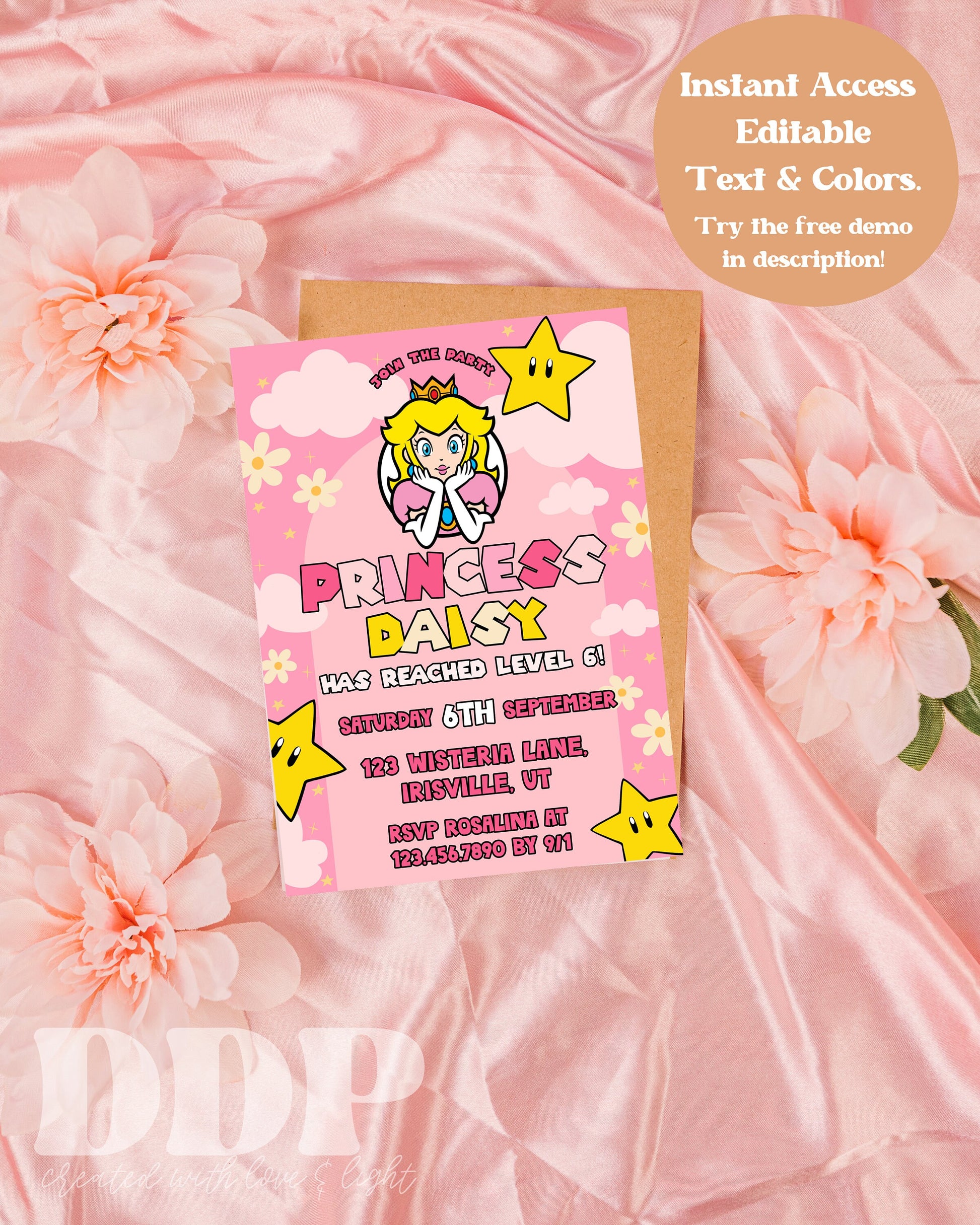 ANY AGE Princess Peach Themed Birthday Invite | Princess Birthday Invite | Peach Inspired Birthday Party Invite | Super Mario Invite | A08