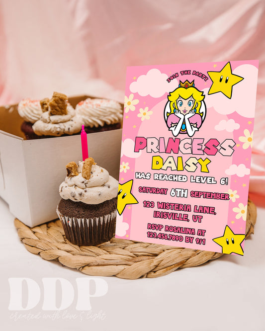 ANY AGE Princess Peach Themed Birthday Invite | Princess Birthday Invite | Peach Inspired Birthday Party Invite | Super Mario Invite | A08