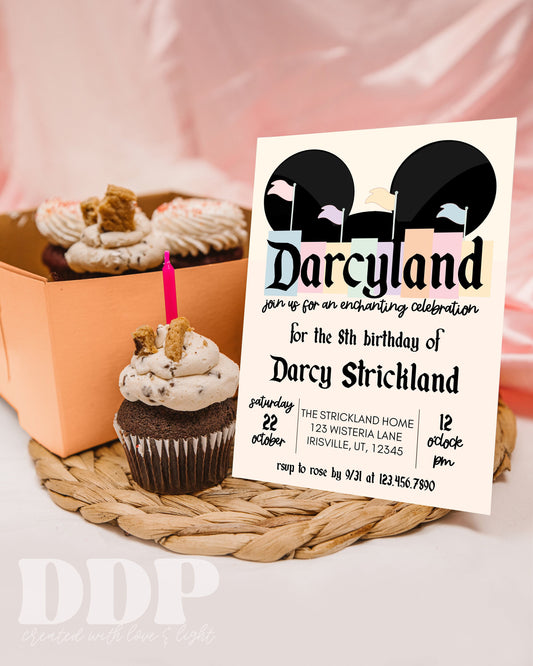 ANY AGE Disneyland Inspired Birthday Invite | Vintage Disneyland Birthday Party Invite | Disney Park Birthday Editable Template | A04