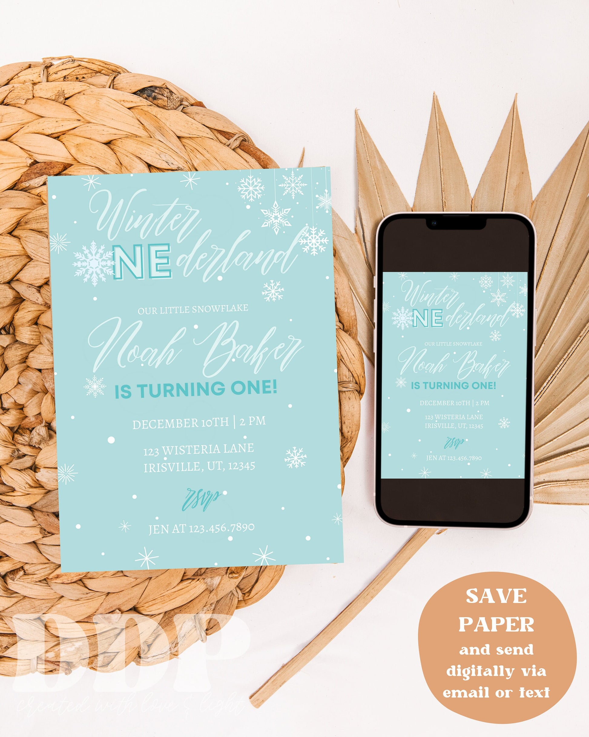 Winter ONEderland Boy Birthday Invite | Snowflake Party Invite | Editable Winter Wonderland Birthday Invite | Instant Download