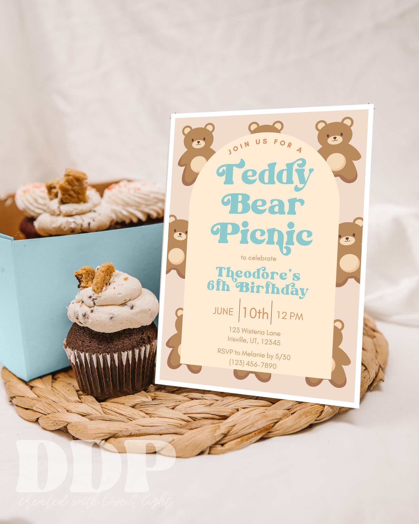 Teddy Bear Picnic Boy Birthday Invite | Retro Boho Picnic Birthday Invite | Teddy Bear Birthday Party Invite | Boy Outdoor Summer Birthday