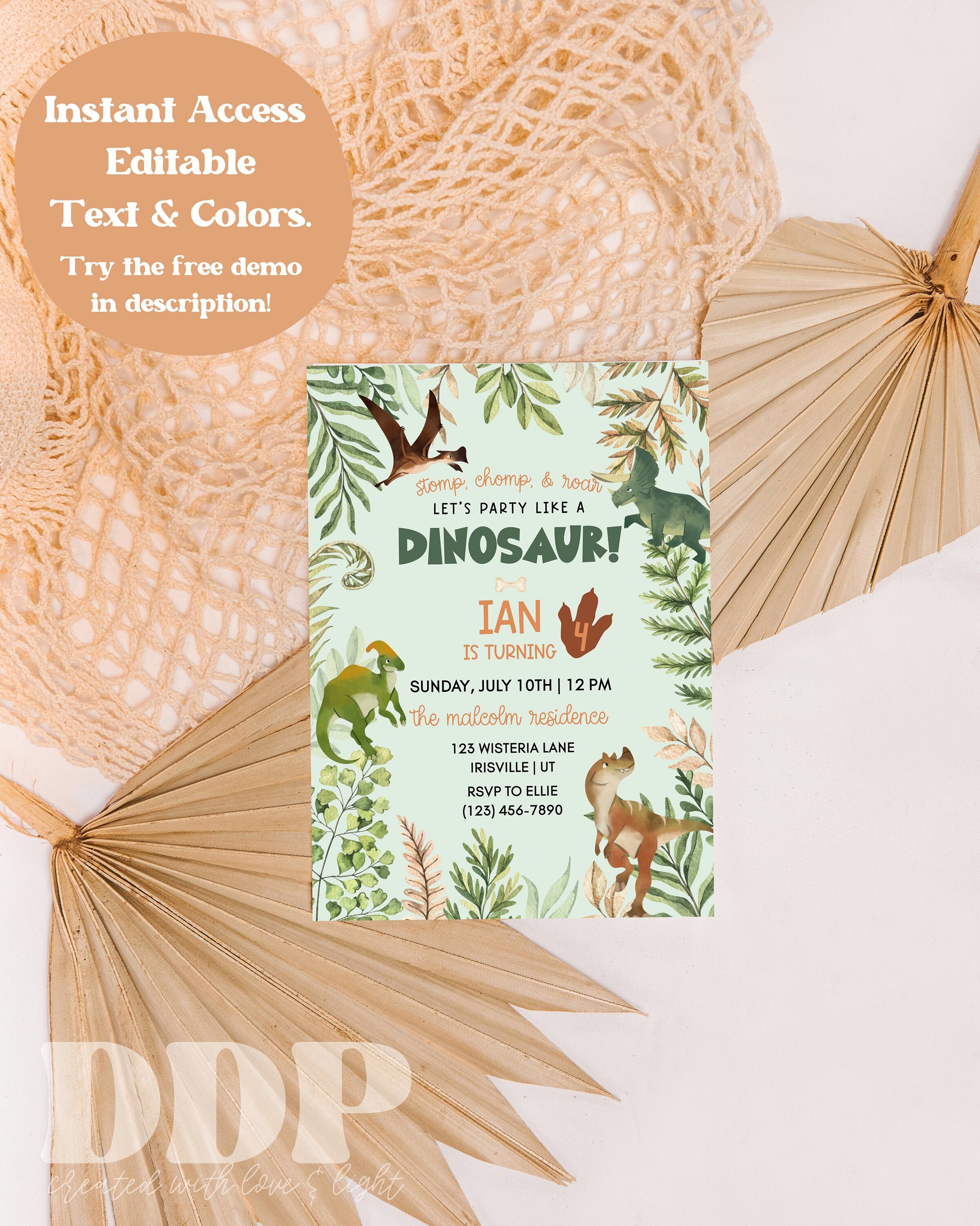 ANY AGE Dinosaur Birthday Invite | Stomp Chomp Roar Birthday Invitation | Dinosaur Birthday Party Invite | Instant Download