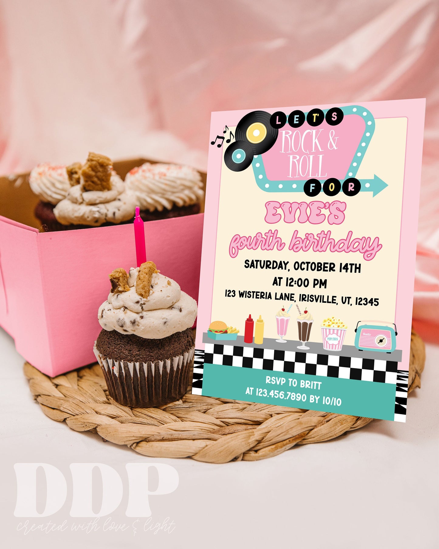 ANY AGE Let's Rock and Roll Invite | 50s Theme Birthday Invite | 50's Retro Diner Theme Birthday Invite | Editable Fifties Sock Hop Invite